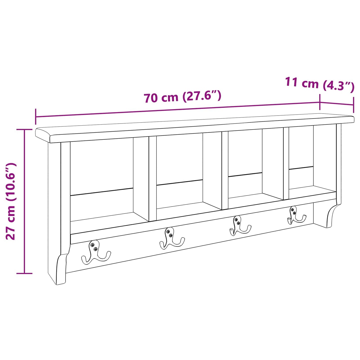 Henger Brun 70 x 11 x 27 cm Massiv Mahogni Tre