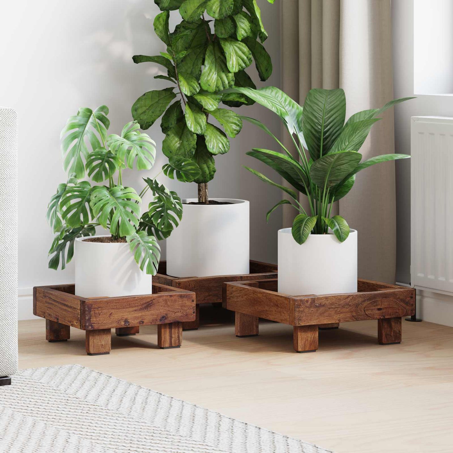 Planteholder 3 pcs Brun Mahogni Tre