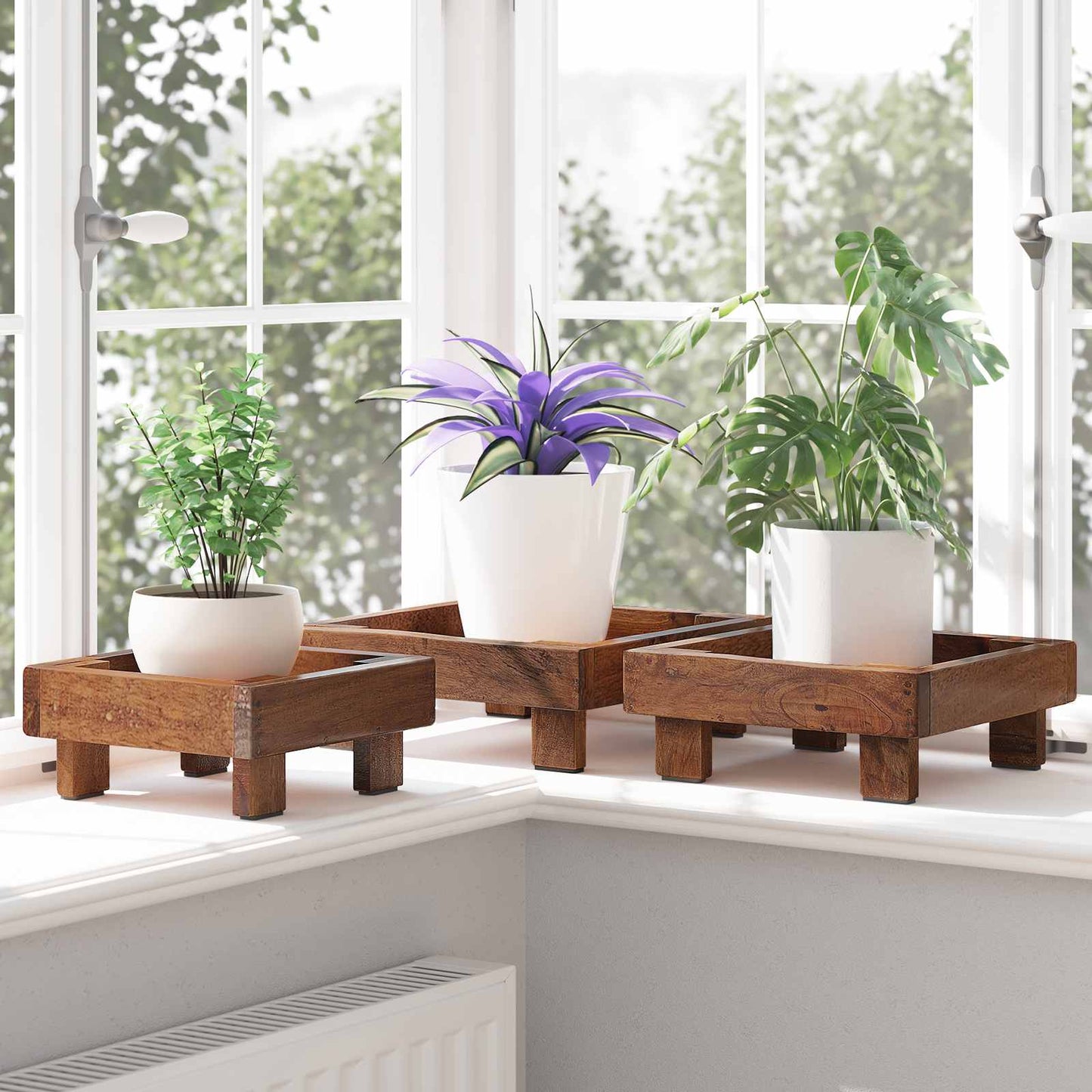 Planteholder 3 pcs Brun Mahogni Tre