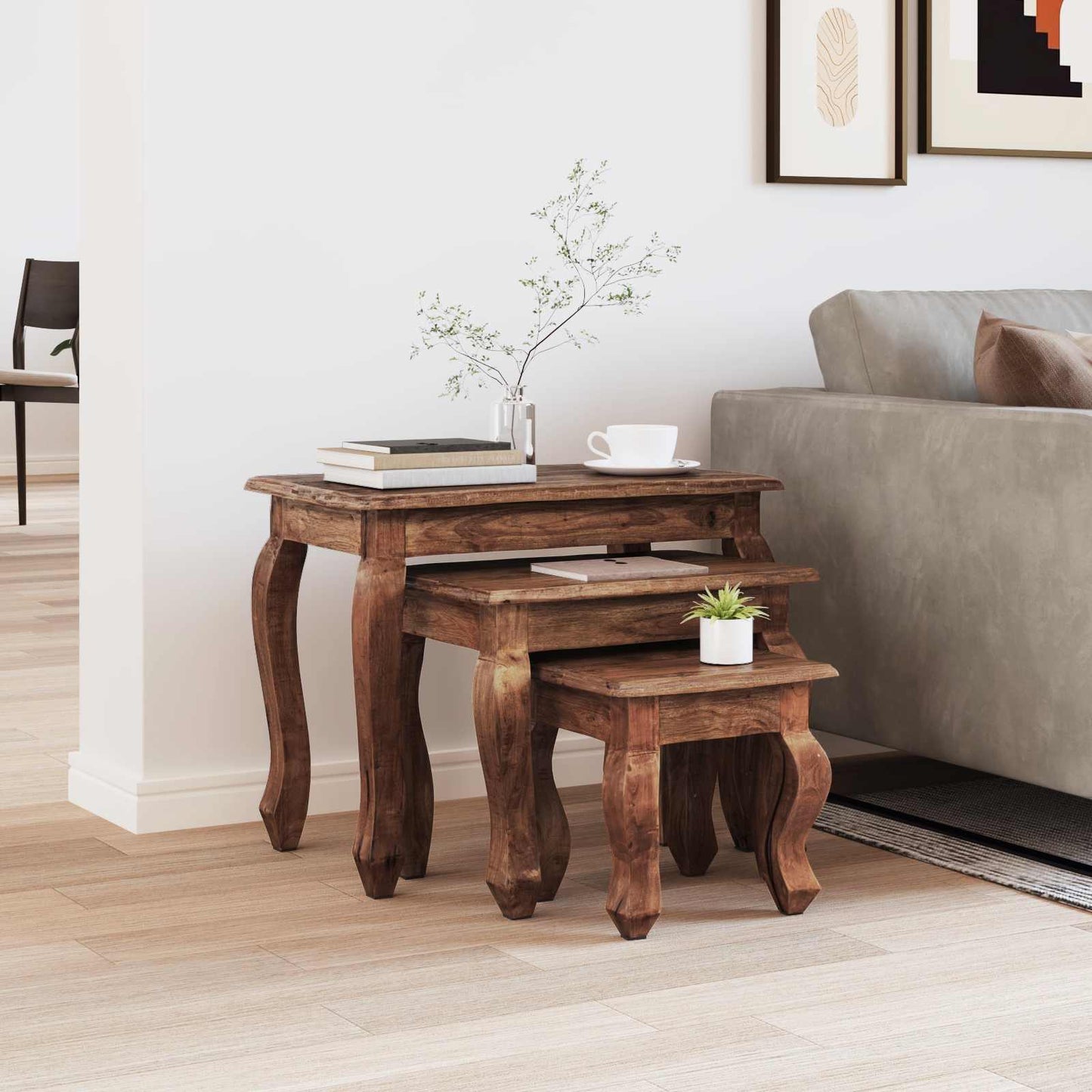 Nesting Bord 3 pcs Brun Massivt mahognitre