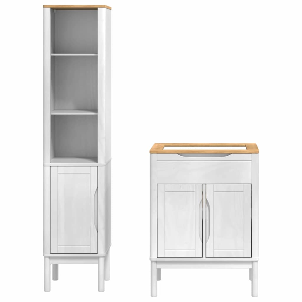Baderomsinnredningssett med hylle FLORO 2 pcs Hvit Massiv furu