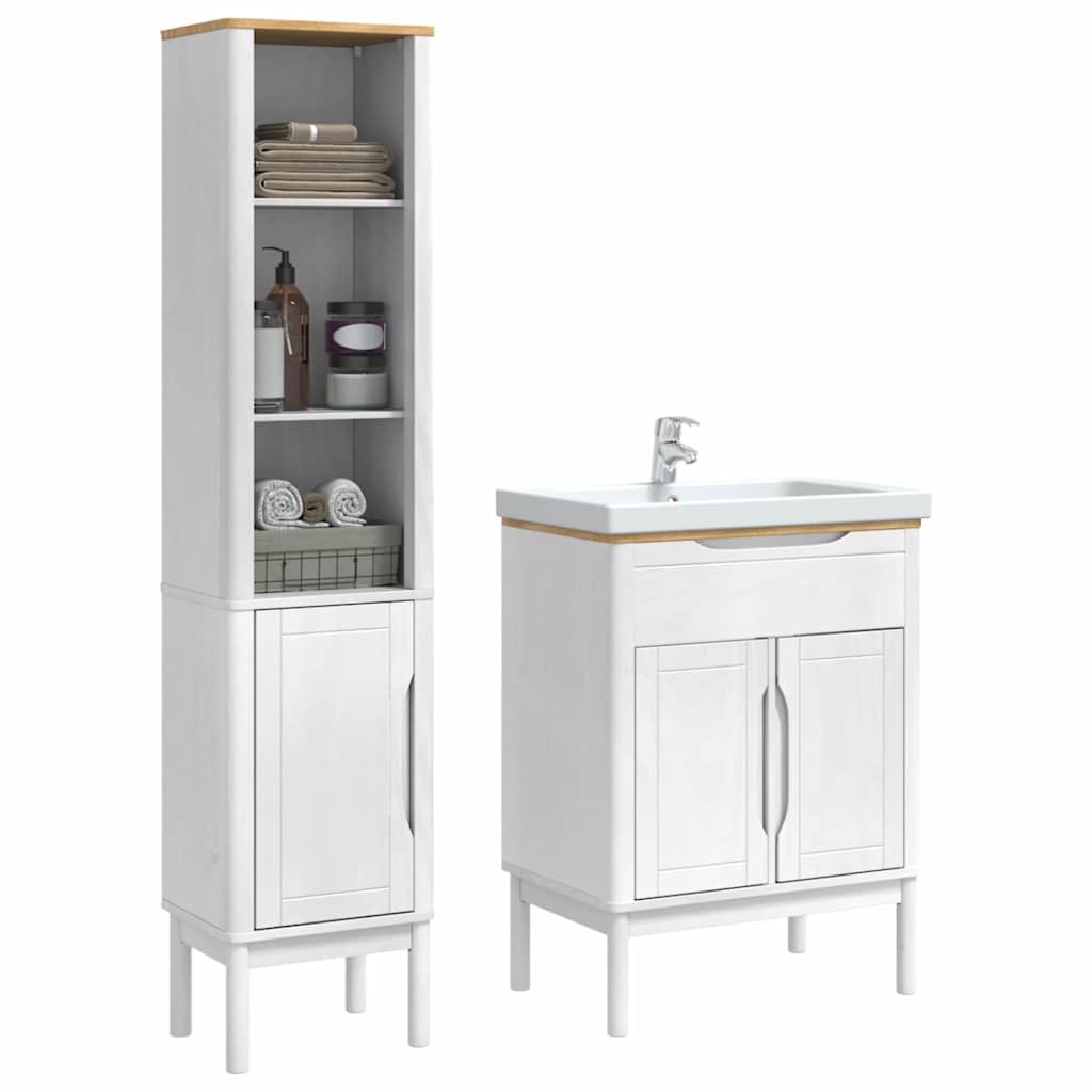 Baderomsinnredningssett med hylle FLORO 2 pcs Hvit Massiv furu