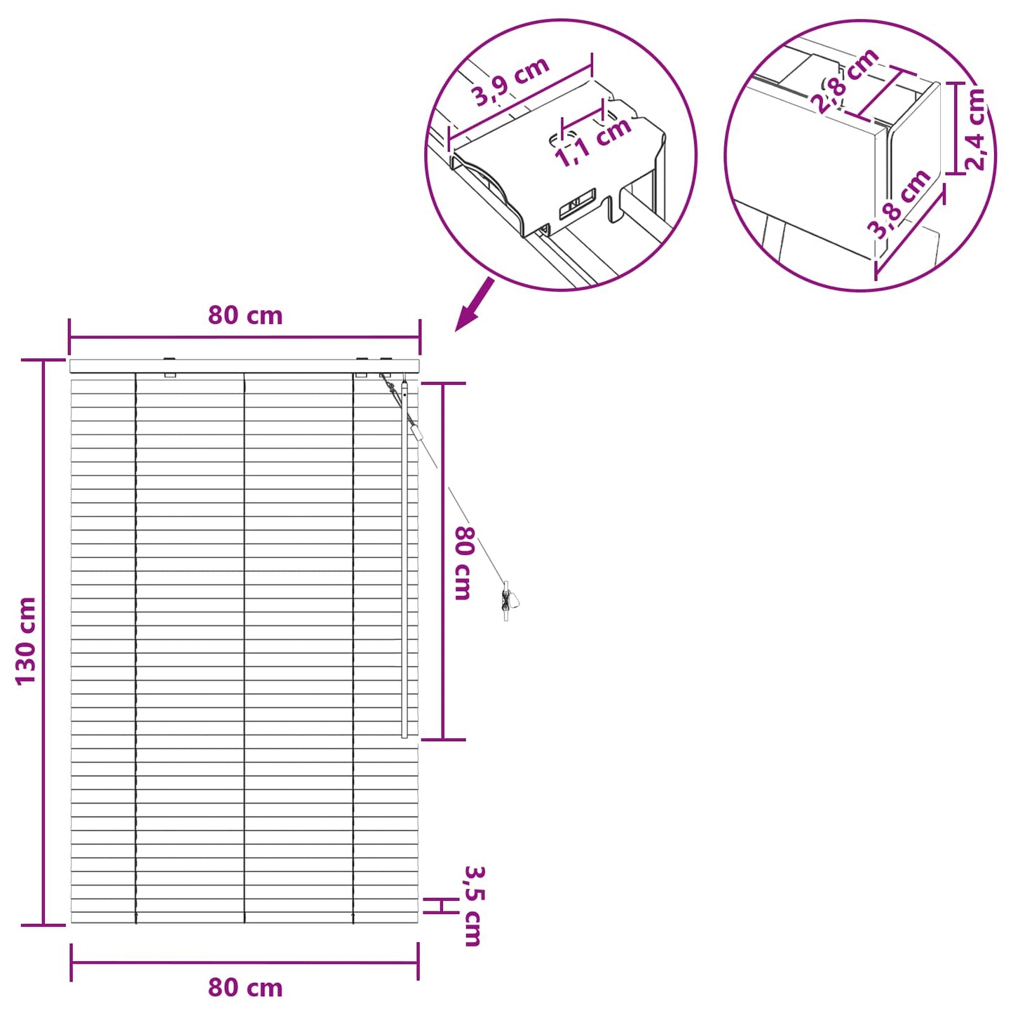 Venetiansk persienne Eikefinér 80 x 130 cm 35 mm