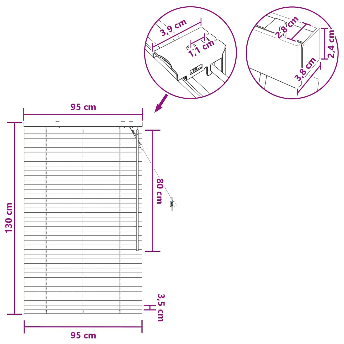 Venetiansk persienne Eikefinér 95 x 130 cm 35 mm