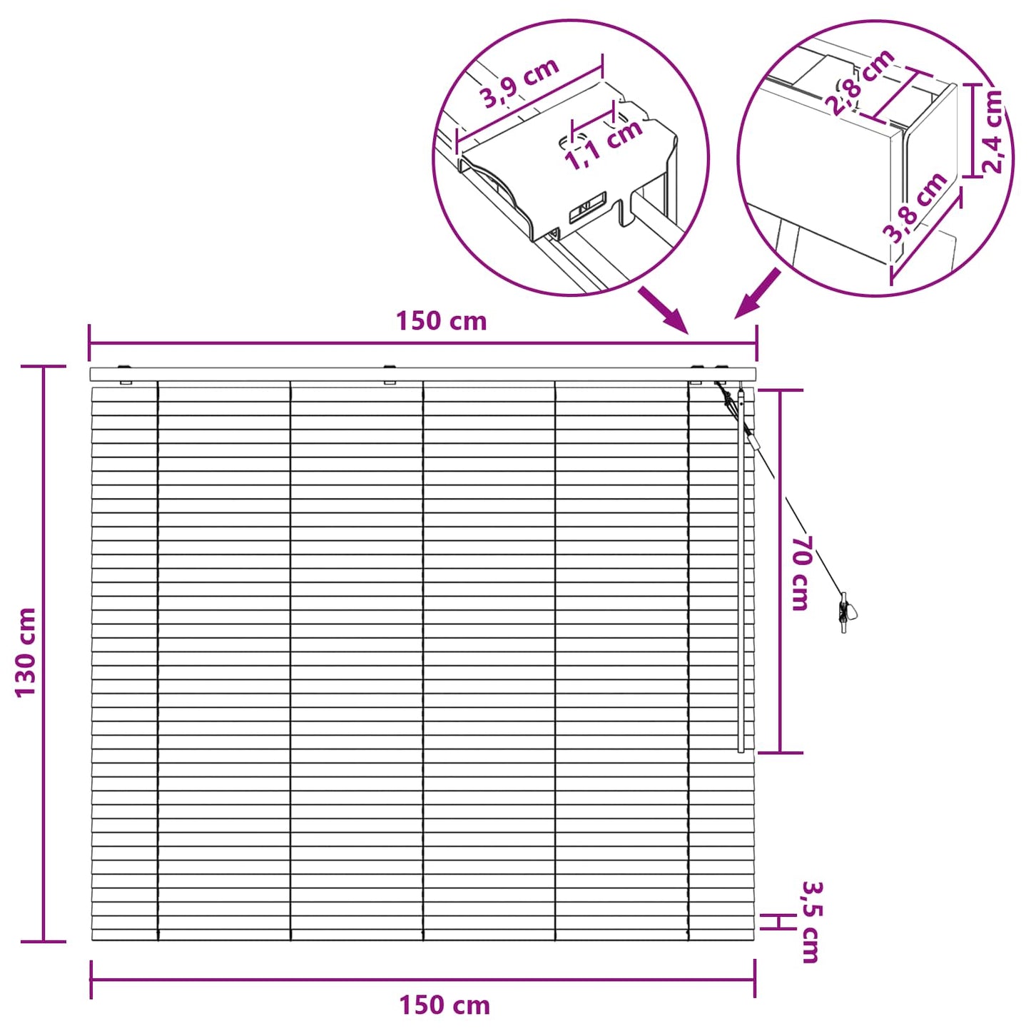 Venetiansk persienne Eikefinér 150 x 130 cm 35 mm