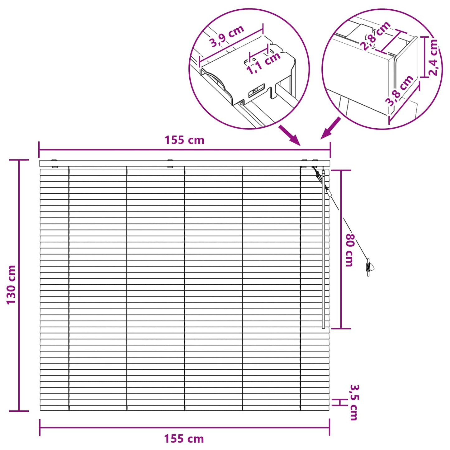Venetiansk persienne Eikefinér 155 x 130 cm 35 mm