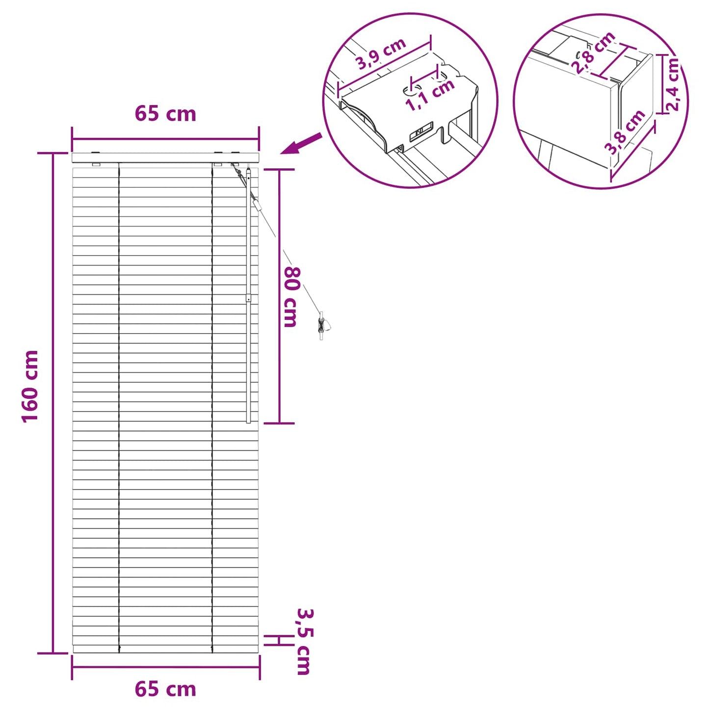Venetiansk persienne Eikefinér 65 x 160 cm 35 mm
