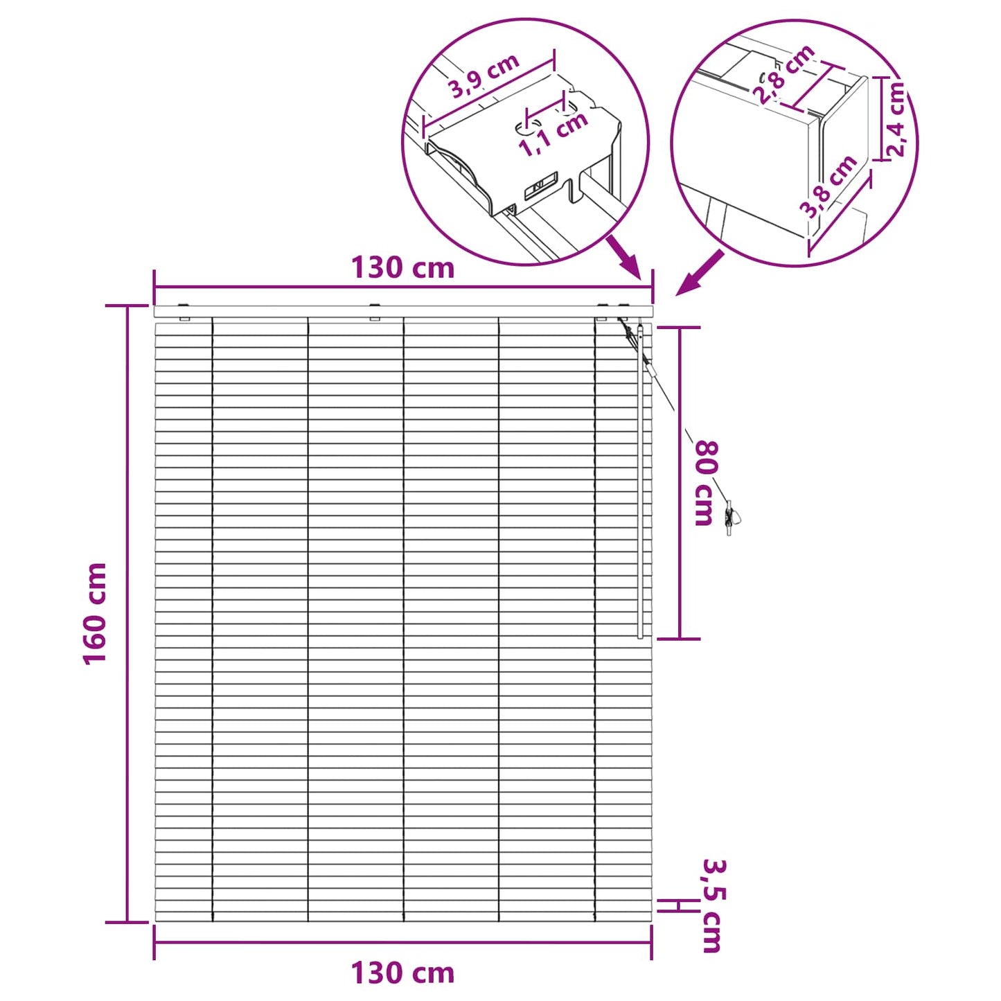 Venetiansk persienne Eikefinér 130 x 160 cm 35 mm