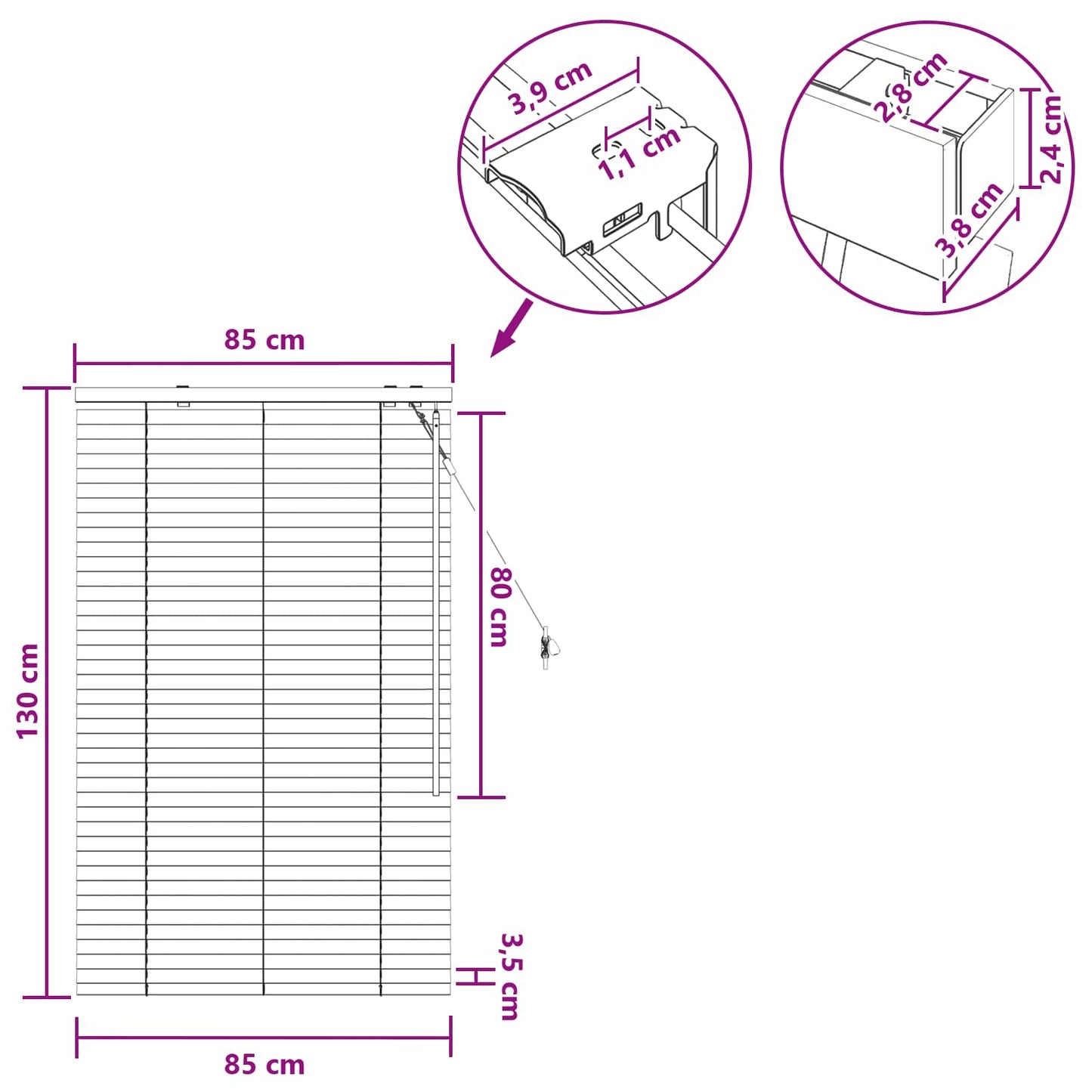 Venetiansk persienne Hvit 85 x 130 cm 35 mm