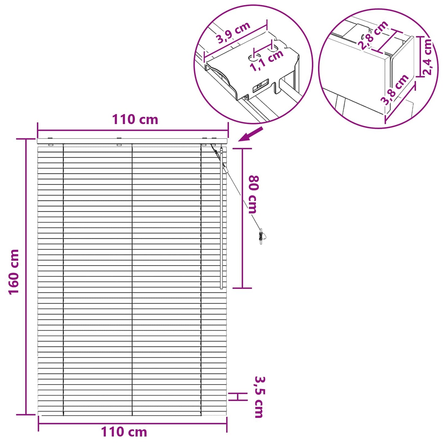 Venetiansk persienne Hvit 110 x 160 cm 35 mm