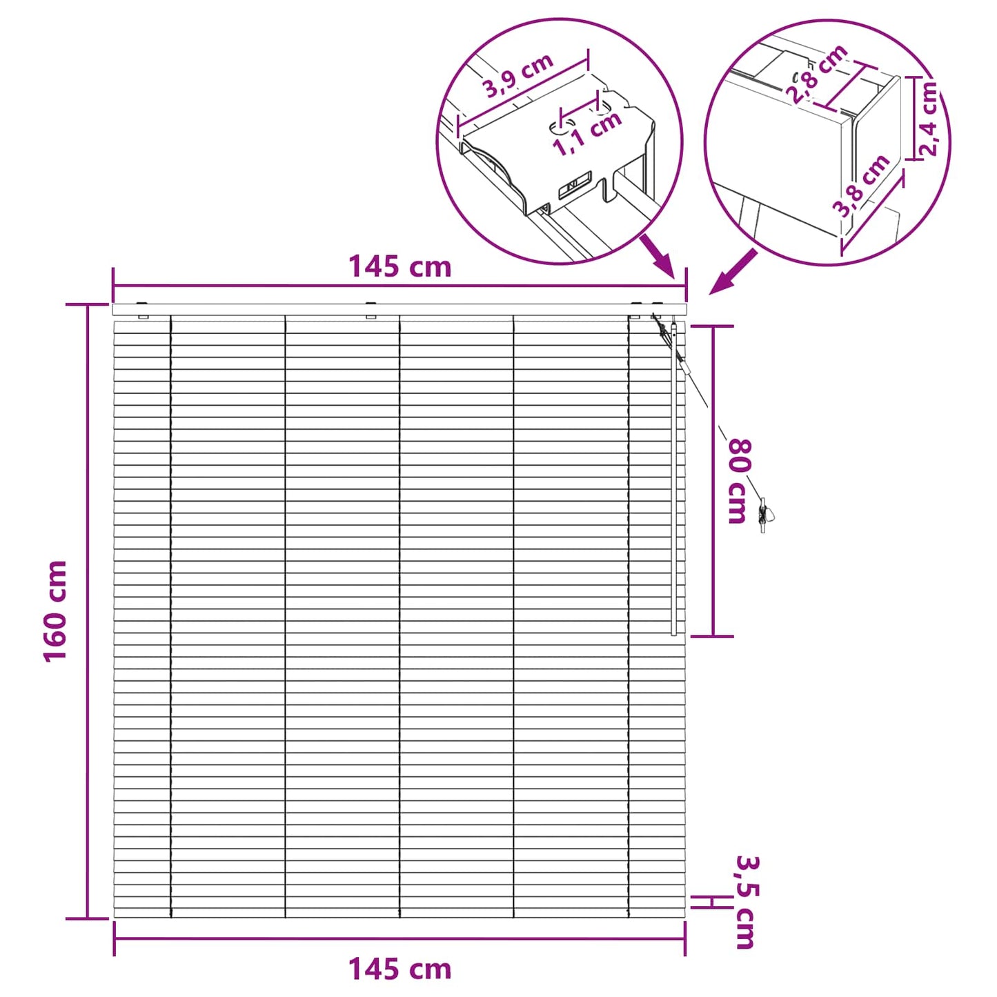 Venetiansk persienne Hvit 145 x 160 cm 35 mm