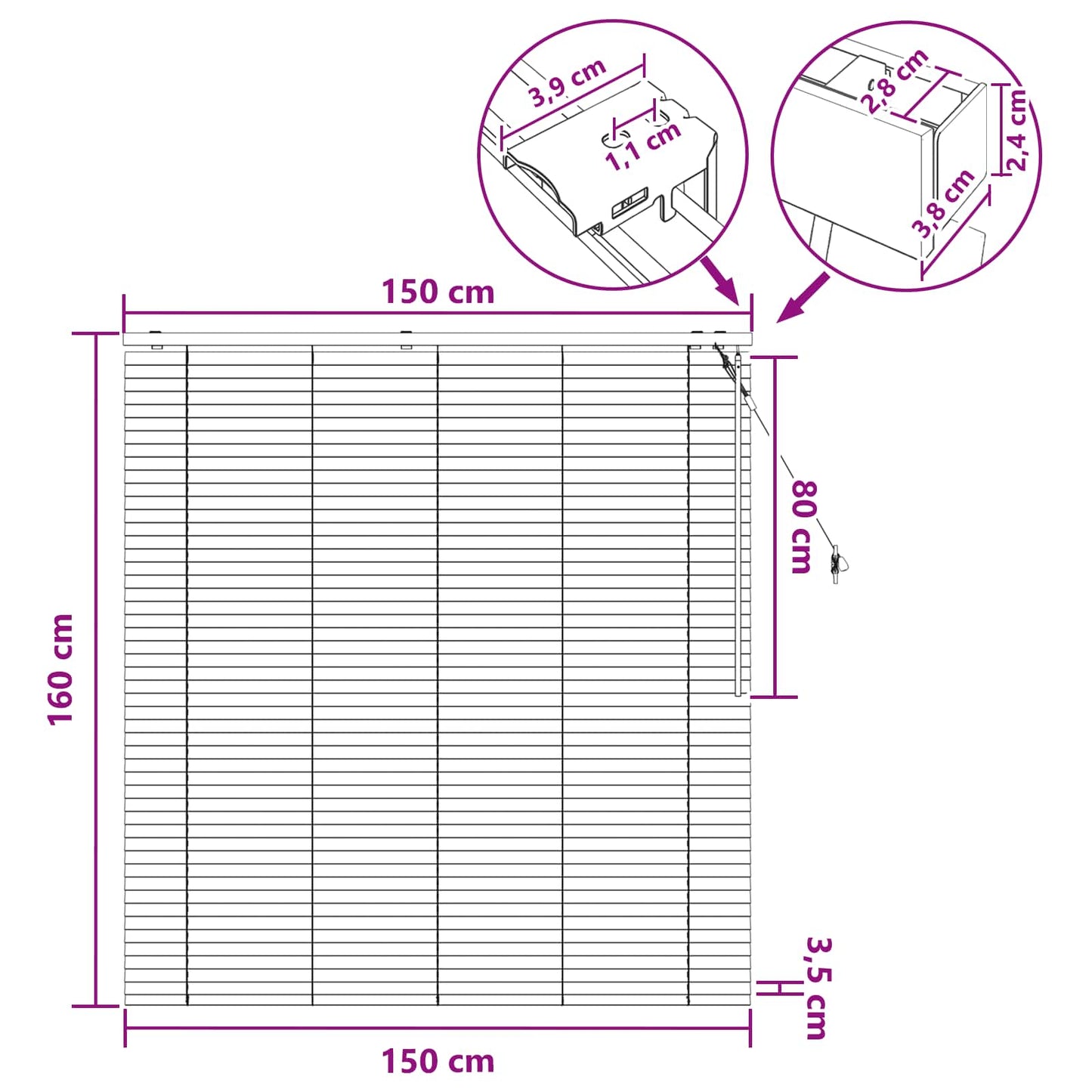 Venetiansk persienne Hvit 150 x 160 cm 35 mm