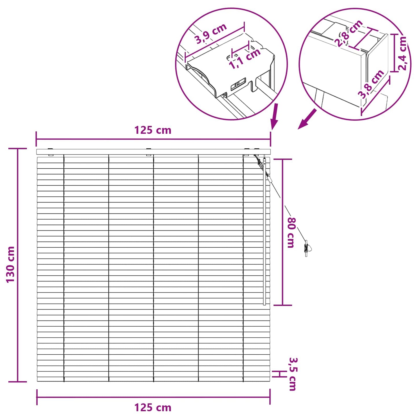 Venetiansk persienne Svart 125 x 130 cm 35 mm
