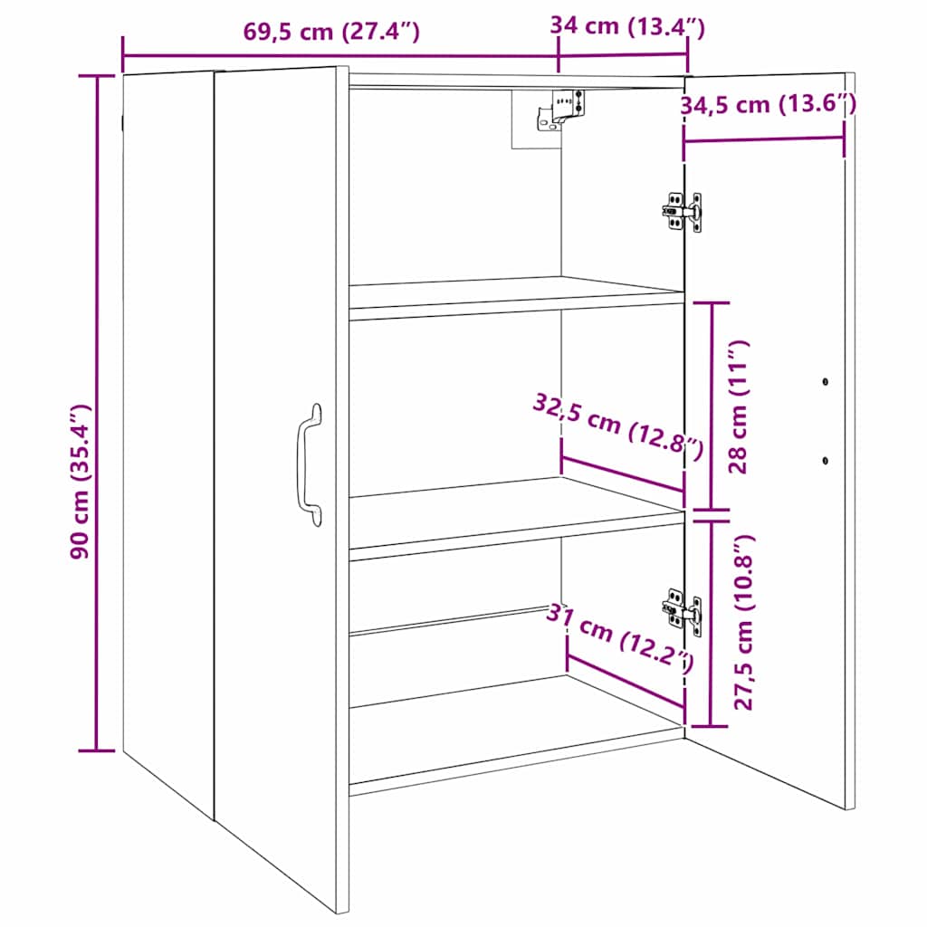 Veggskap Artisan Eik 69,5 x 34 x 90 cm Konstruert tre