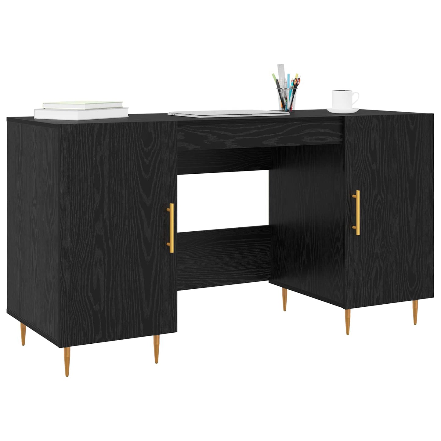Skrivebord med hylle Svart eik 140 x 50 x 75 cm Konstruert tre