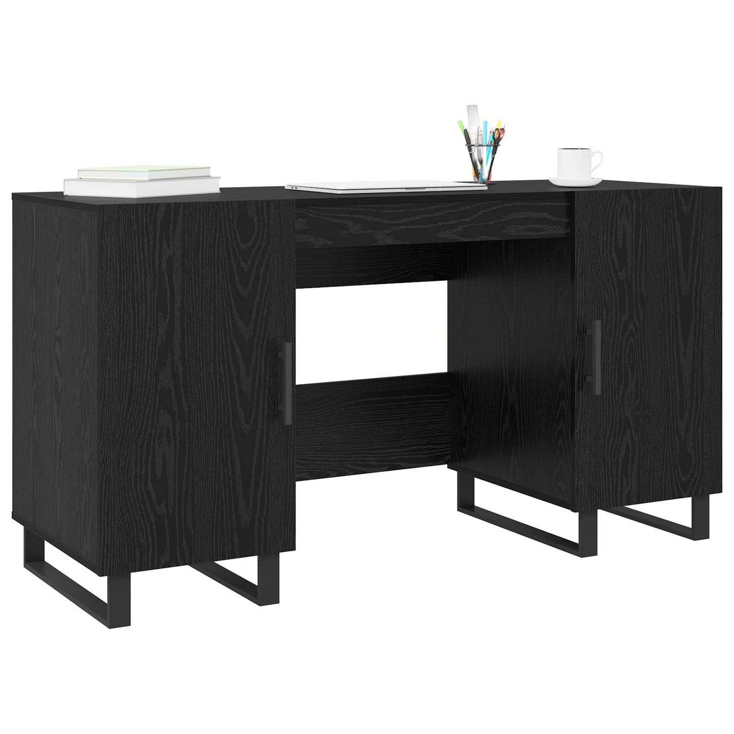 Skrivebord med hylle Svart eik 140 x 50 x 75 cm Konstruert tre