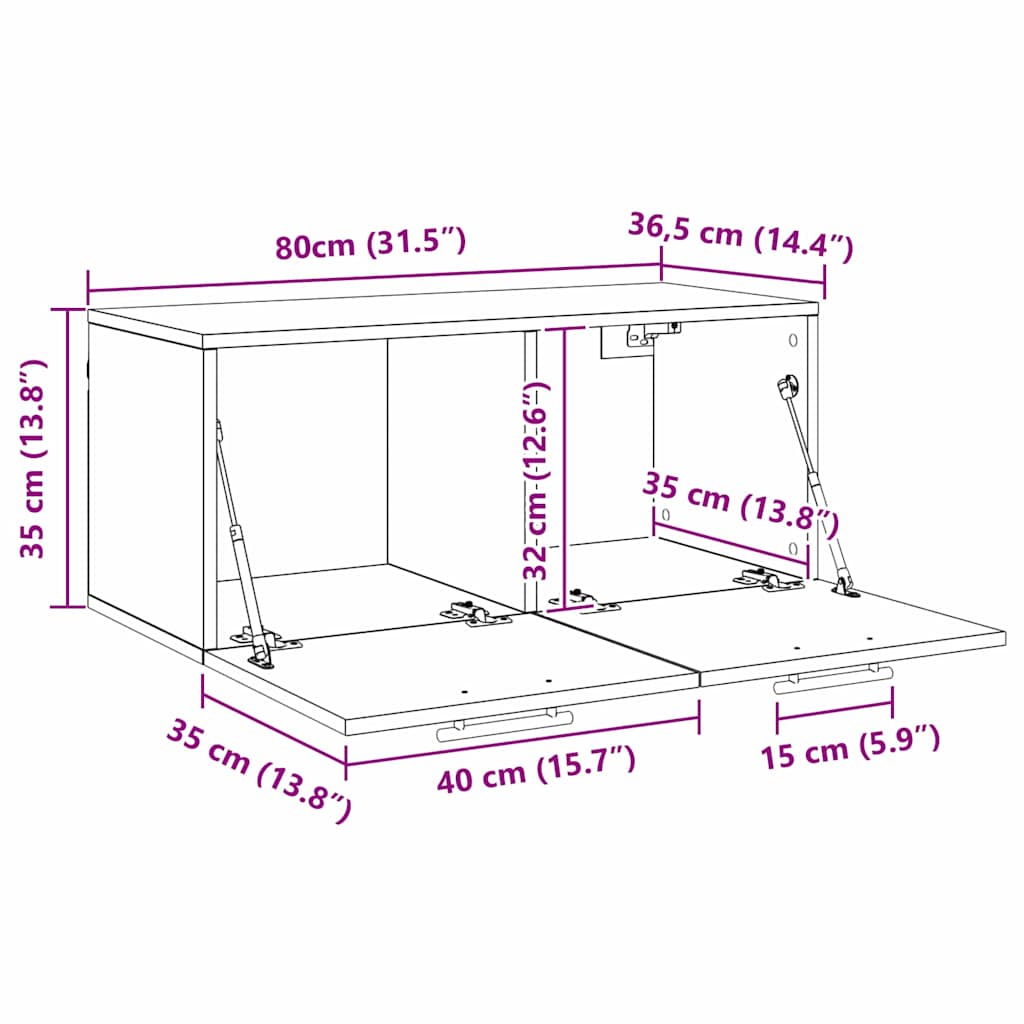 Veggskap artisan eik 80 x 36.5 x 35 cm Konstruert tre