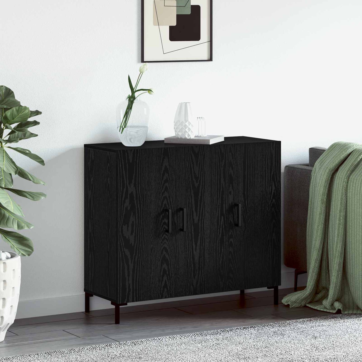 Serviesskap Svart Eik 90 x 34 x 80 cm Konstruert tre