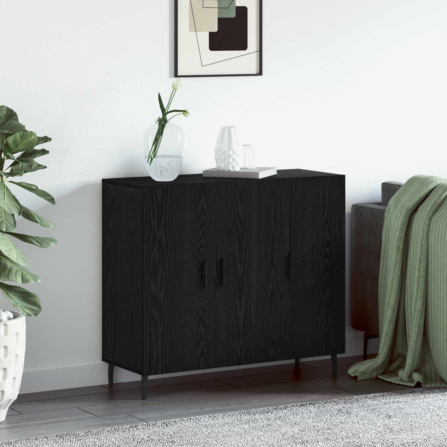 Serviesskap Svart Eik 90 x 34 x 80 cm Konstruert tre