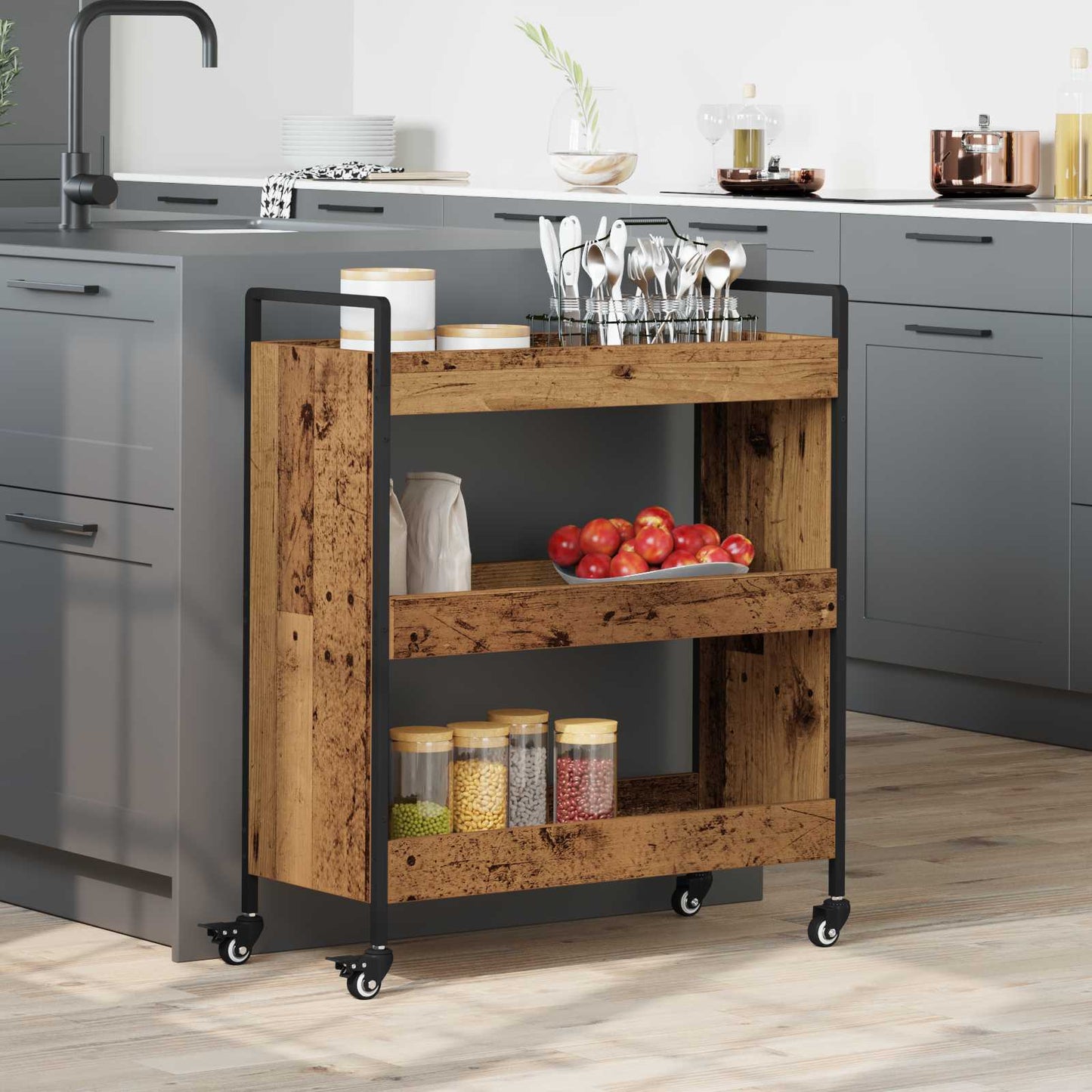 Kjøkkenvogn Gammelt tre 70 x 30 x 82 cm Konstruert tre