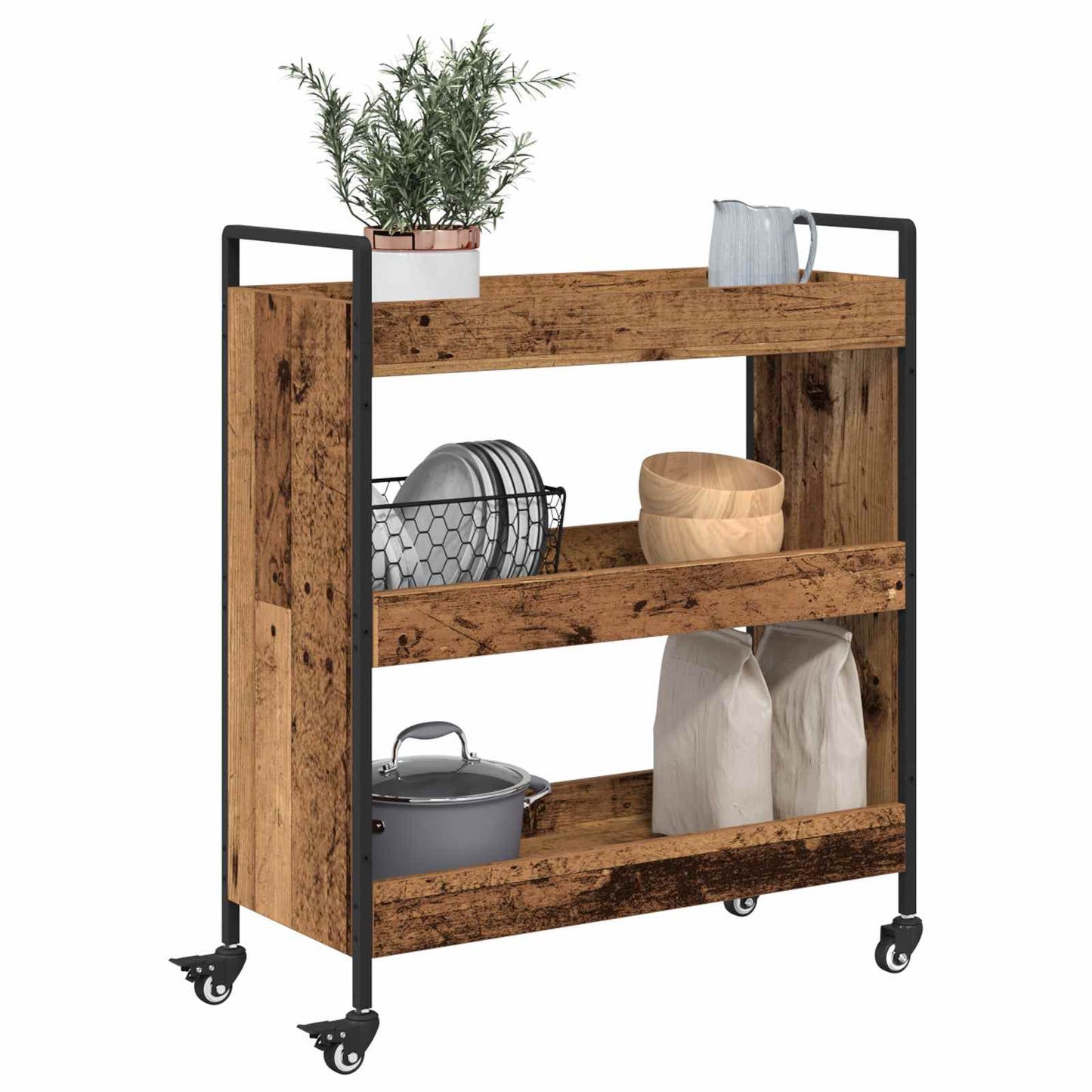 Kjøkkenvogn Gammelt tre 70 x 30 x 82 cm Konstruert tre