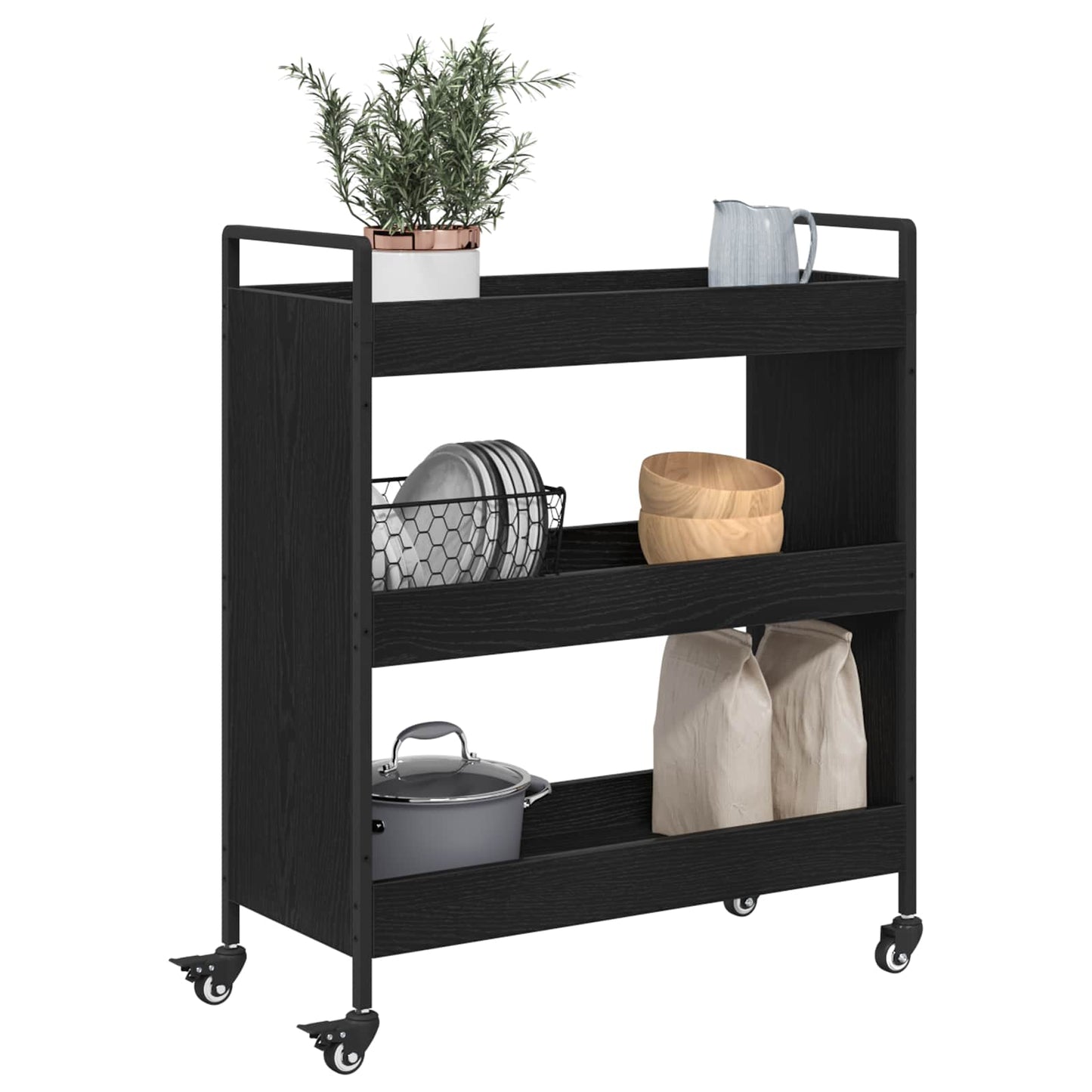 Kjøkkenvogn Svart Eik 70 x 30 x 82 cm Konstruert tre