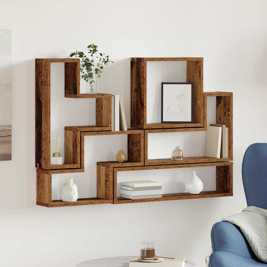 Vegghylle Veggmontert med lagring Gammelt tre 96 x 12 x 64 cm