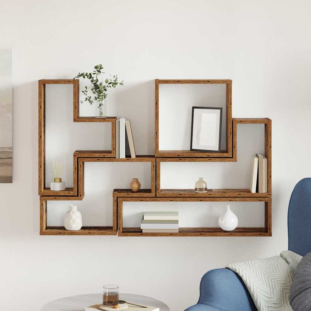 Vegghylle Veggmontert med lagring Gammelt tre 96 x 12 x 64 cm
