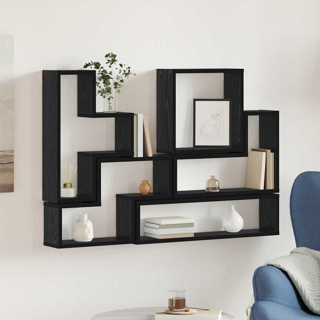 Vegghylle Veggmontert Svart Eik 96 x 12 x 64 cm
