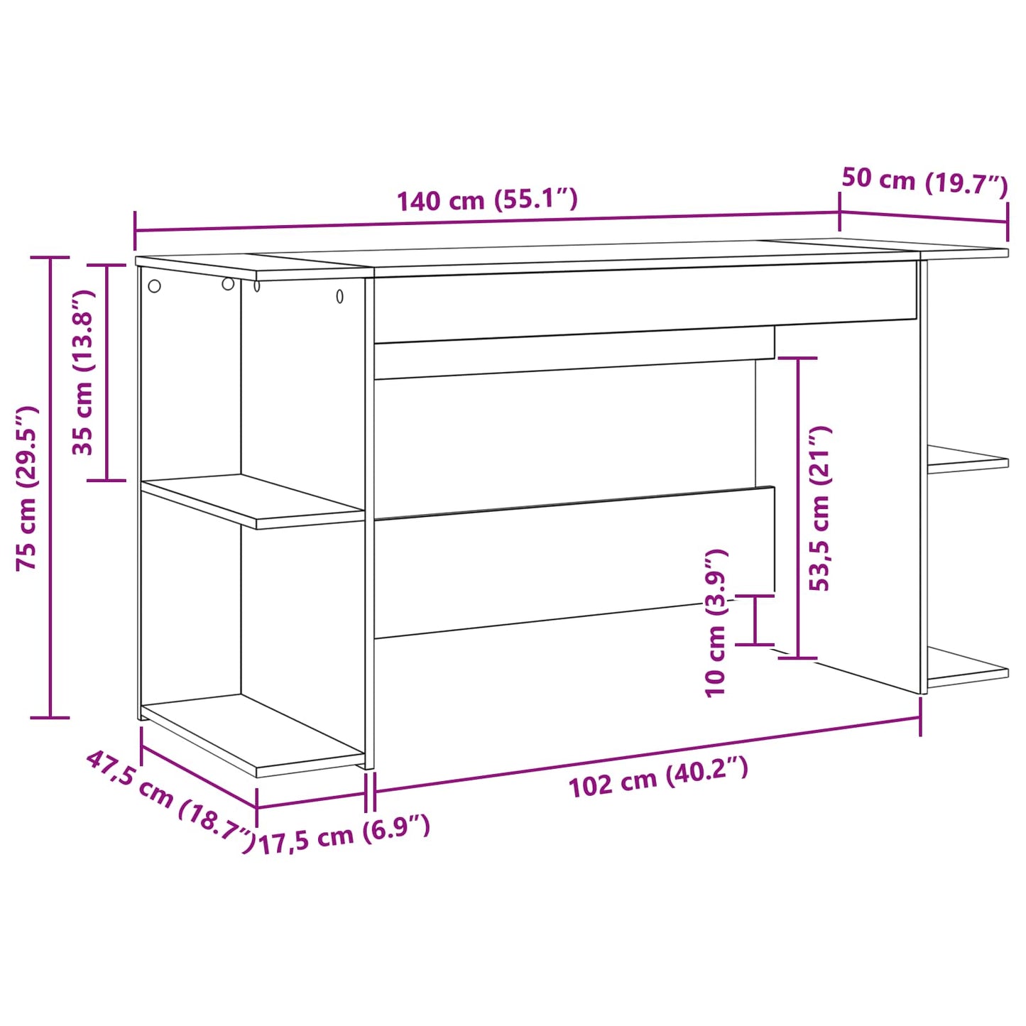 Skrivebord artisan eik Konstruert tre 140 x 50 x 75 cm