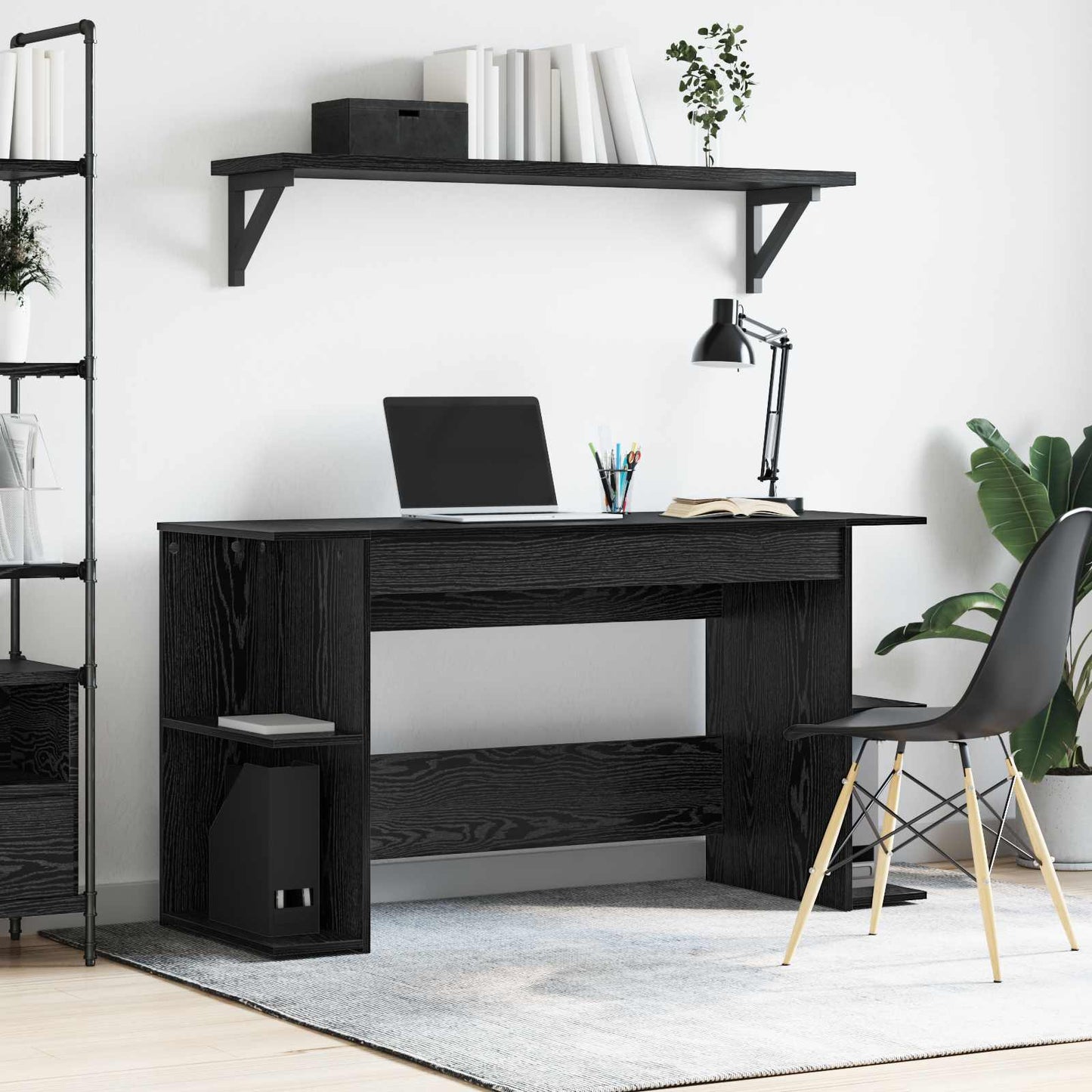 Skrivebord med hylle Svart eik 140 x 50 x 75 cm Konstruert tre