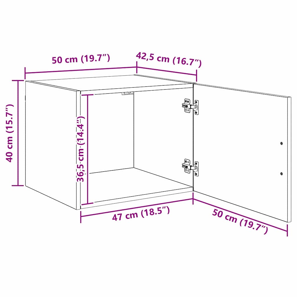 Veggskap Veggmontert Svart eik 50 x 42.5 x 40 cm Konstruert tre