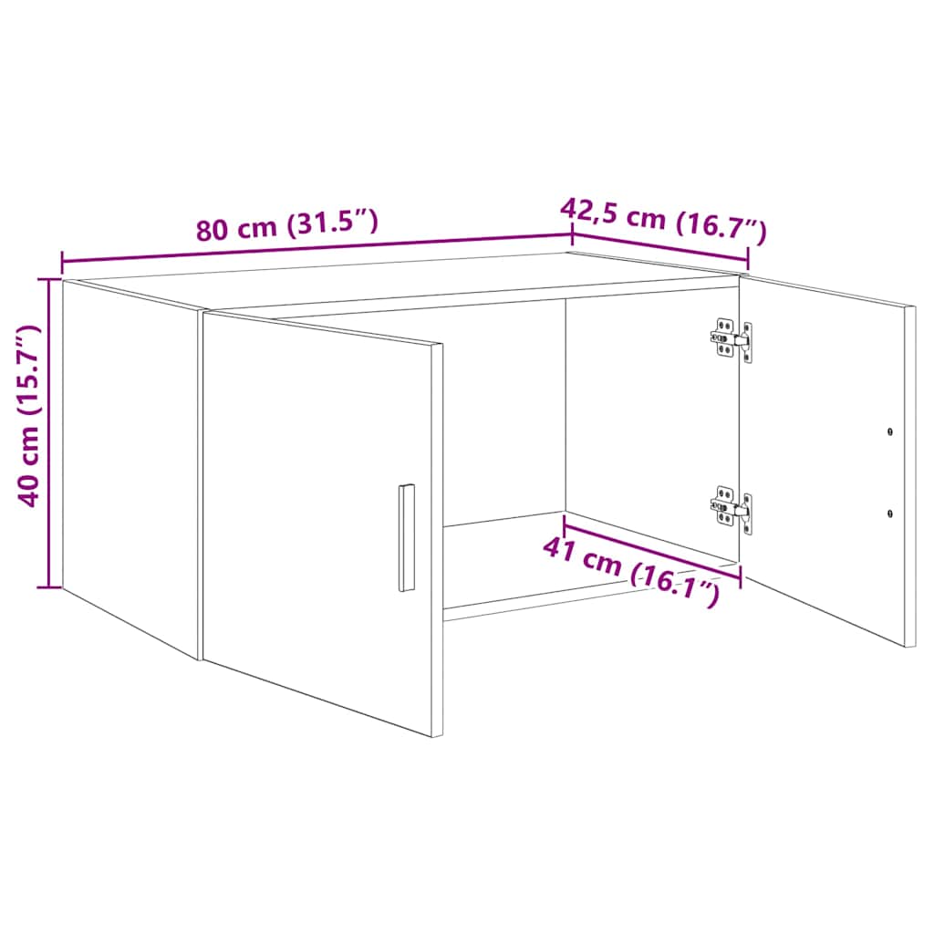 Veggskap Veggmontert Svart eik 80 x 42.5 x 40 cm Konstruert tre