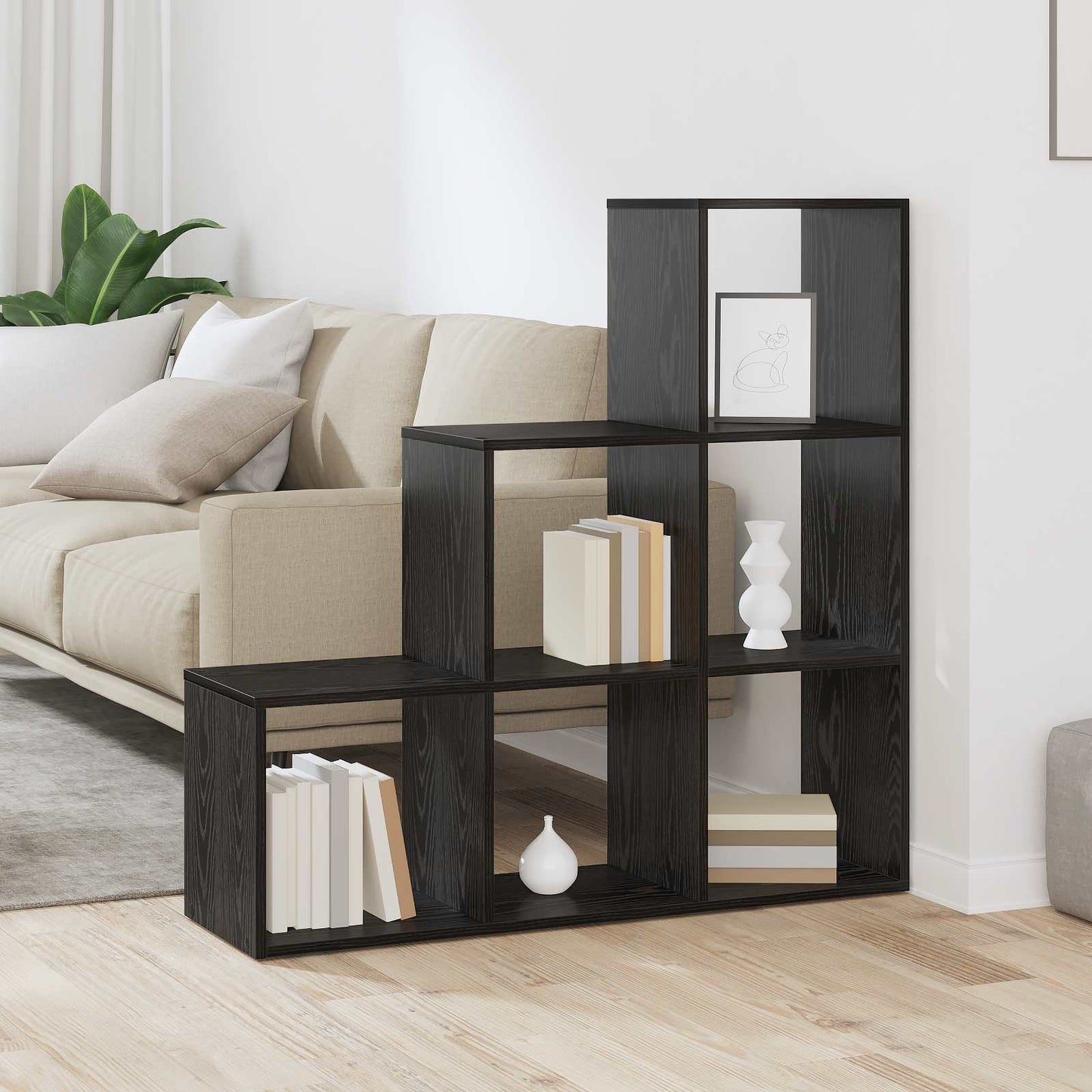 Romdeler Bokhylle Svart Eik 99 x 29 x 99 cm Konstruert tre