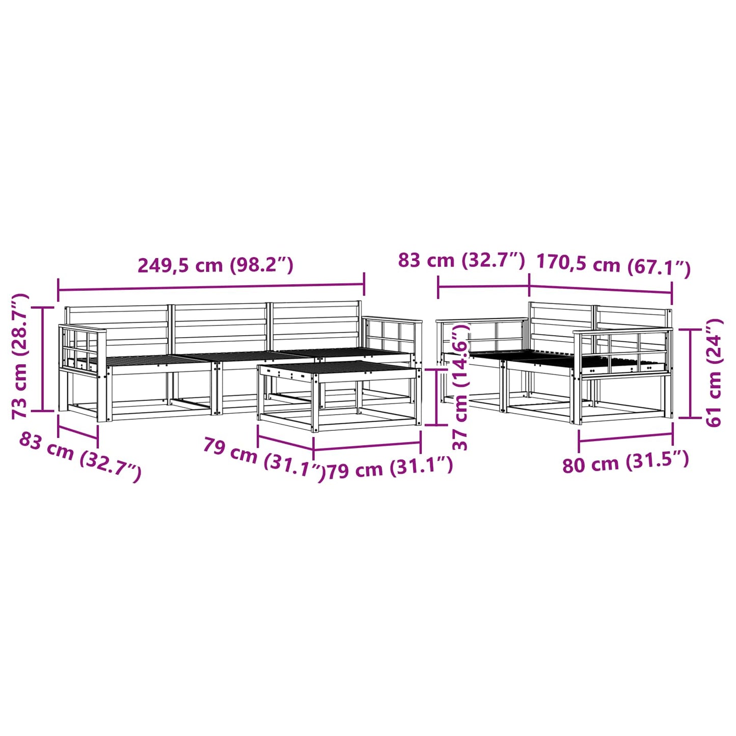 Utendørs sofa-sett 6 pcs Hvit