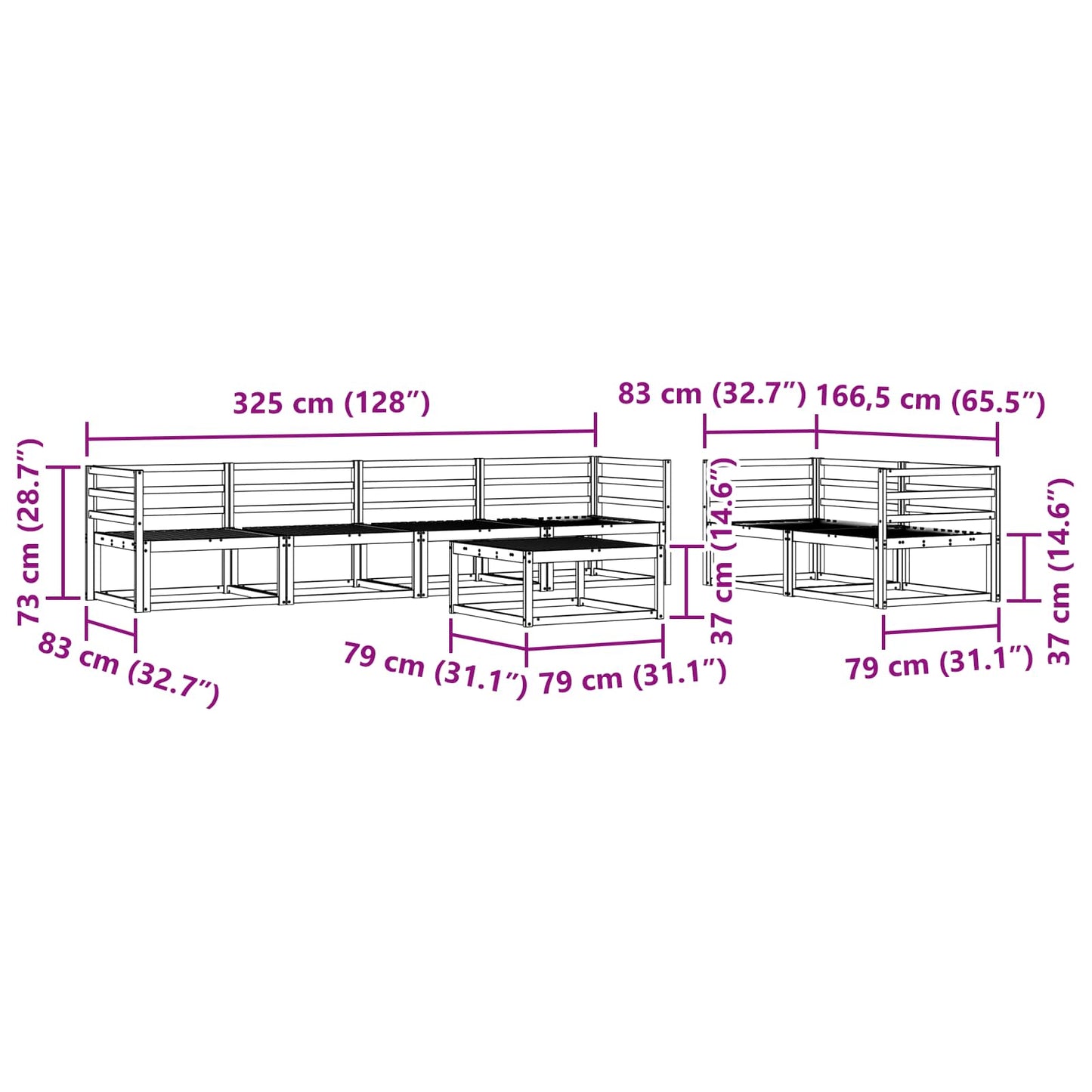 Utendørs sofa-sett 7 pcs Hvit
