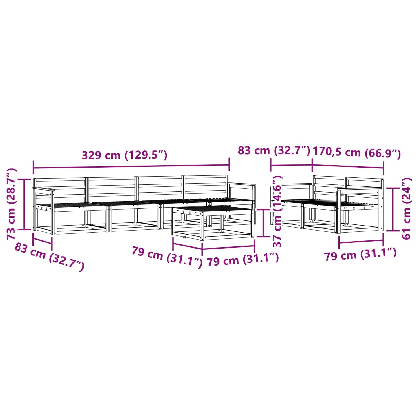 Utendørs sofa-sett 7 pcs Hvit