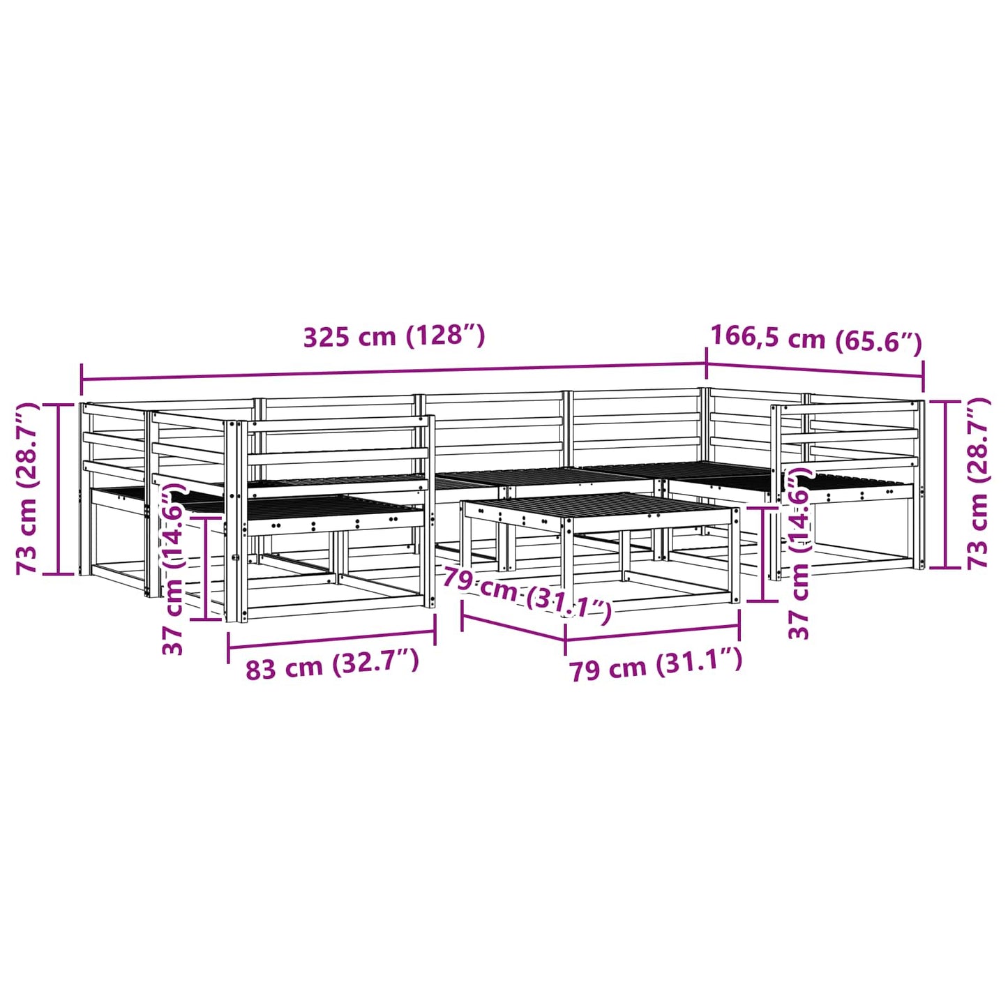 Utendørs sofa-sett 7 pcs Hvit