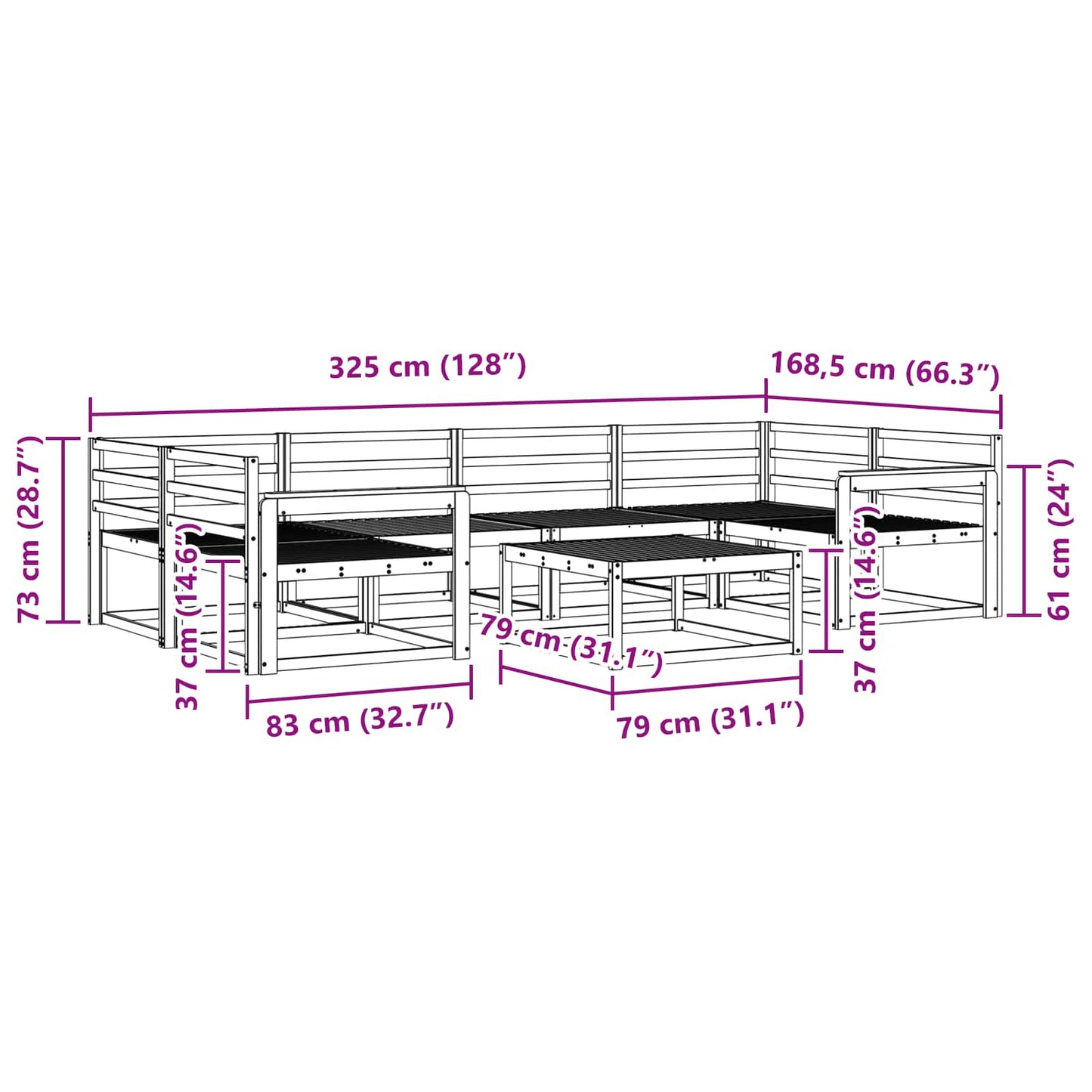 Utendørs sofa-sett 7 pcs Hvit