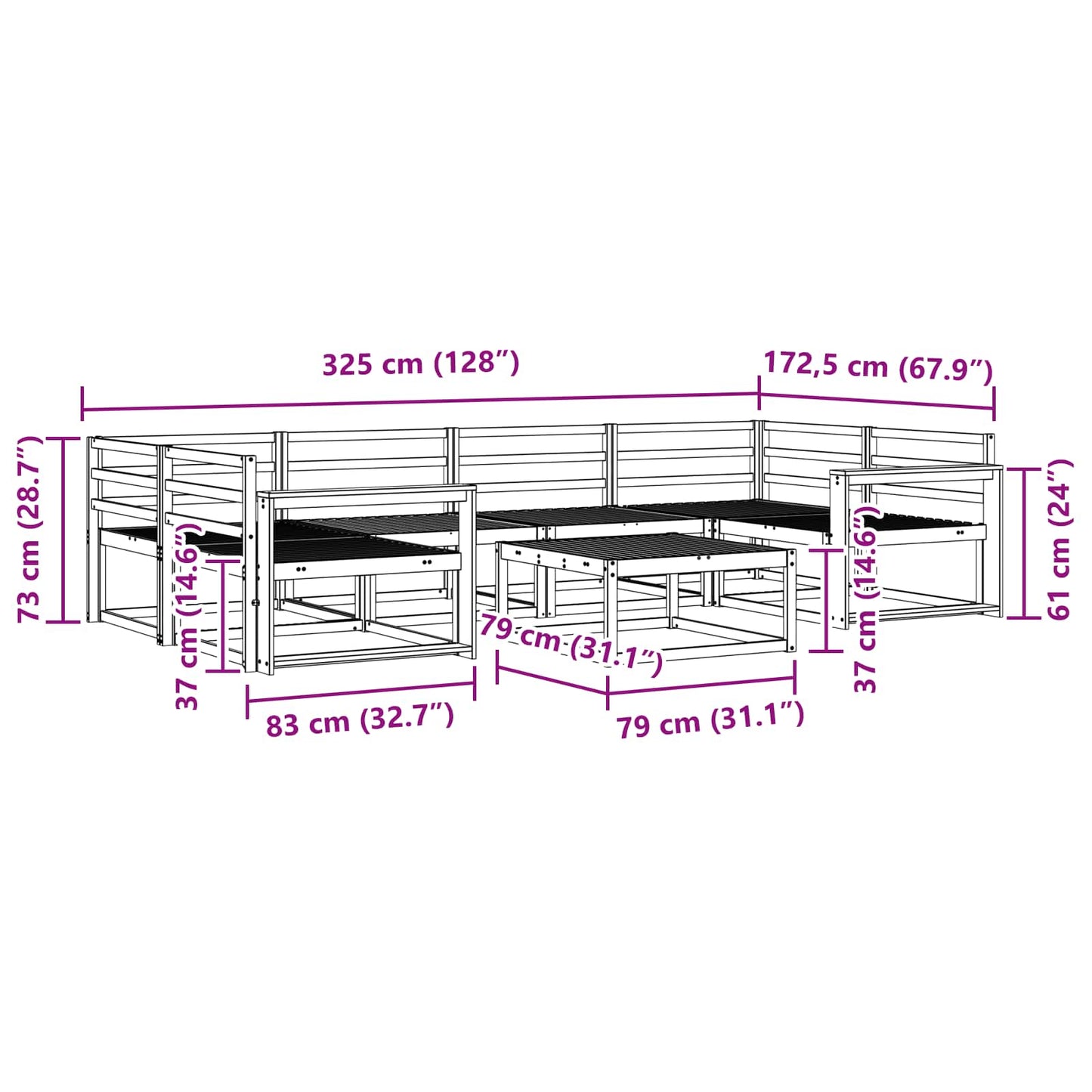 Utendørs sofa-sett 7 pcs Hvit