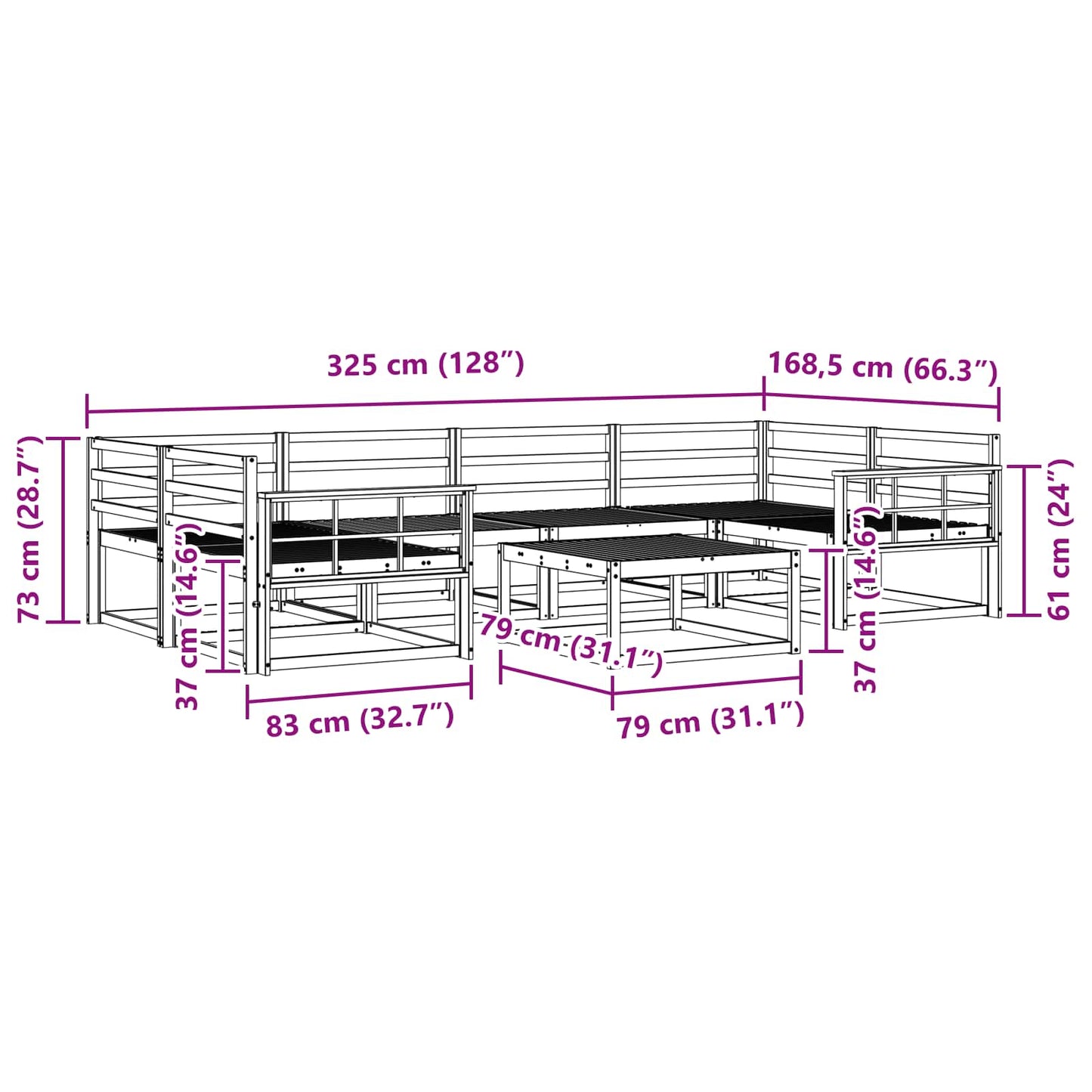 Utendørs sofa-sett 7 pcs Hvit