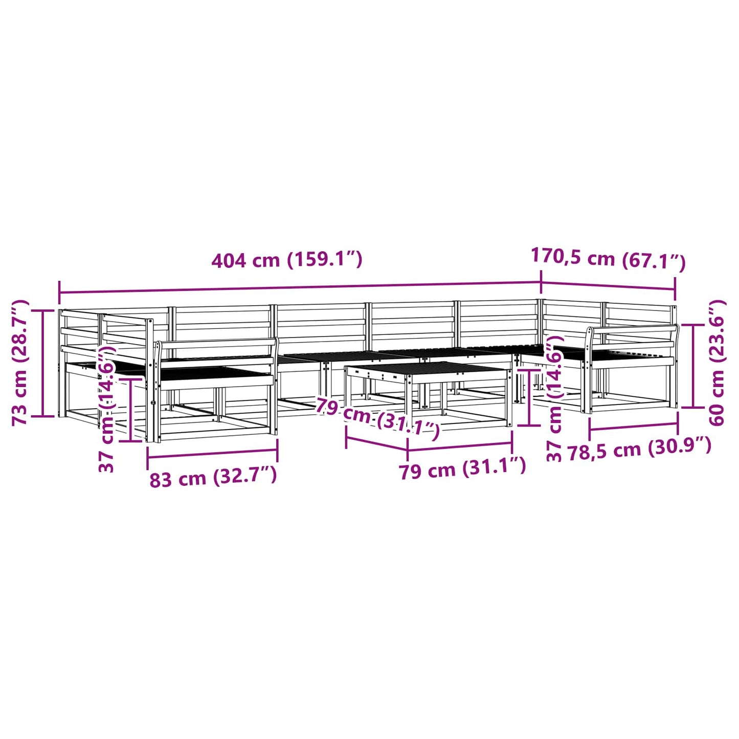 Utendørs sofa-sett 8 pcs Hvit