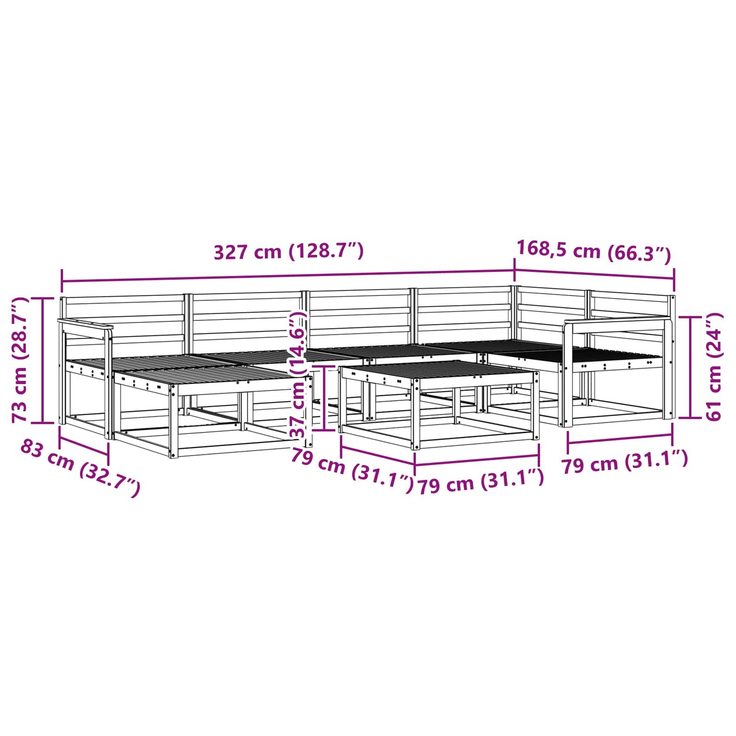 Utendørs sofa-sett 7 pcs Hvit Solid akasietre