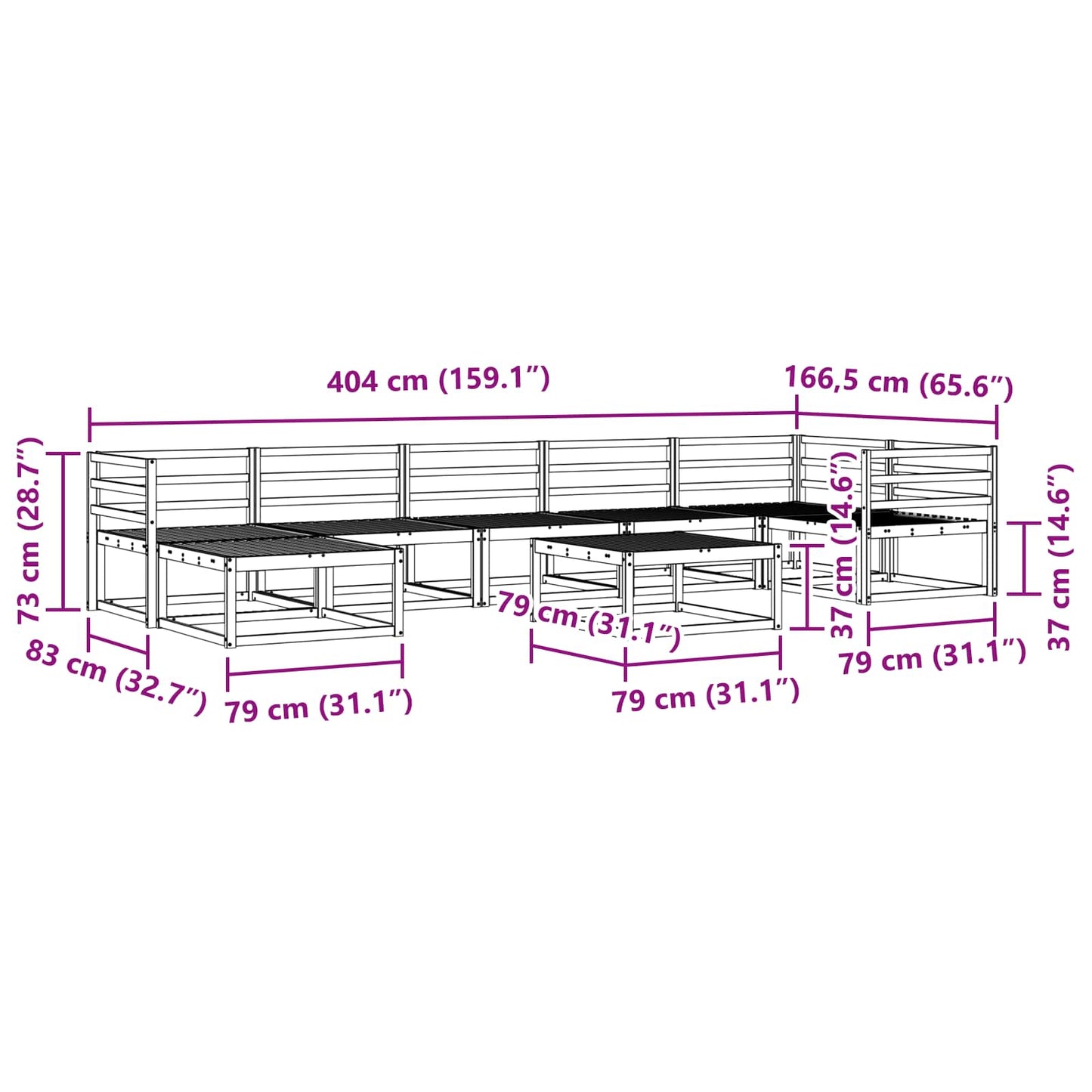 Utendørs sofa-sett 8 pcs Hvit Solid akasietre