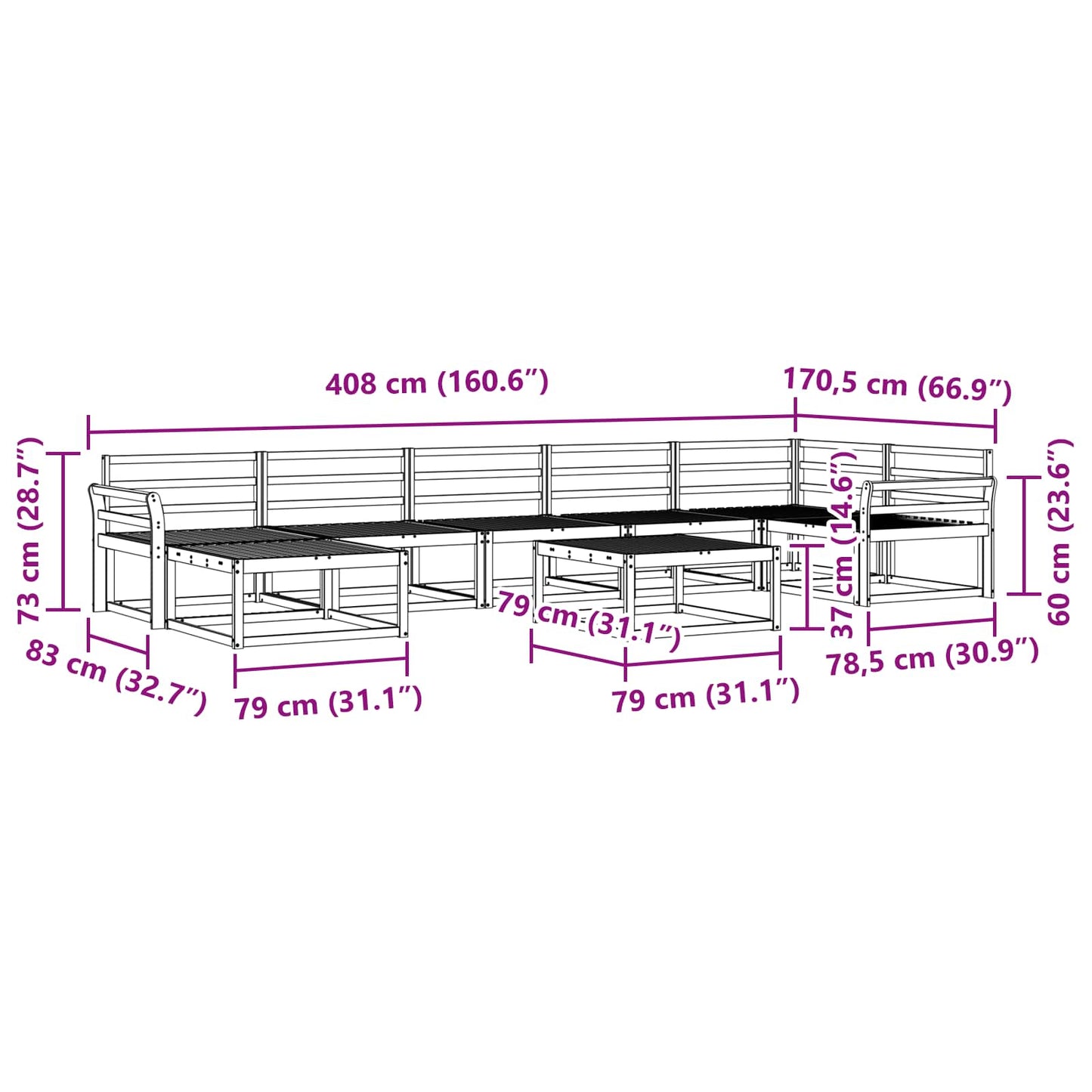 Utendørs sofa-sett 8 pcs Hvit Solid akasietre