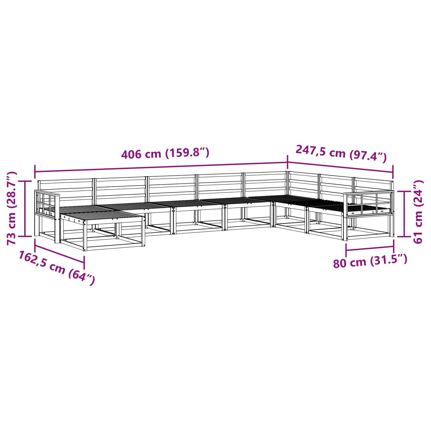 Utendørs sofa-sett 8 pcs Hvit Solid akasietre