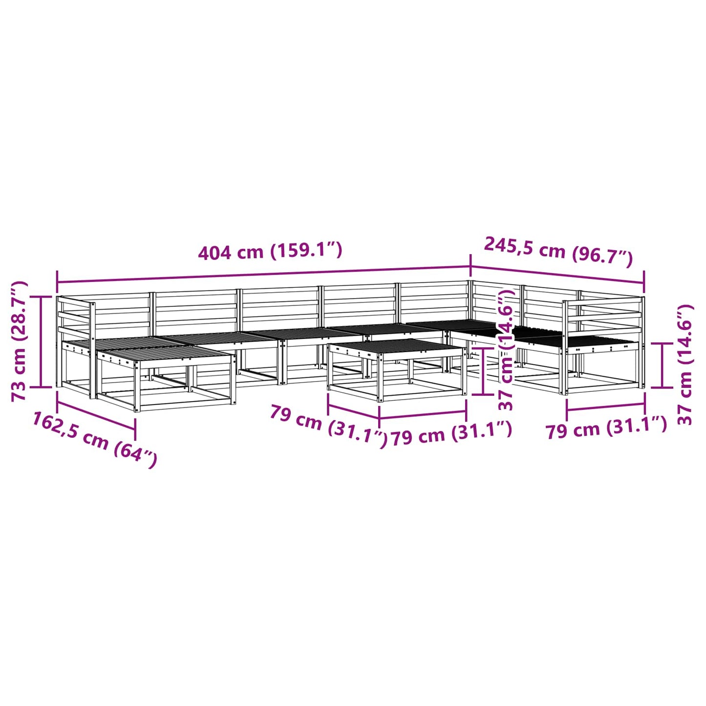 Utendørs sofa-sett 9 pcs Hvit Solid akasietre