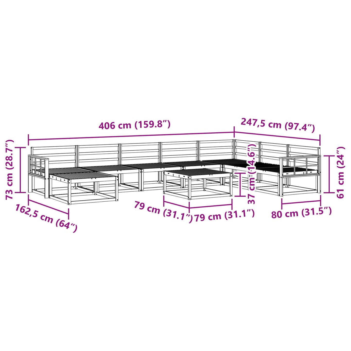 Utendørs sofa-sett 9 pcs Hvit Solid akasietre