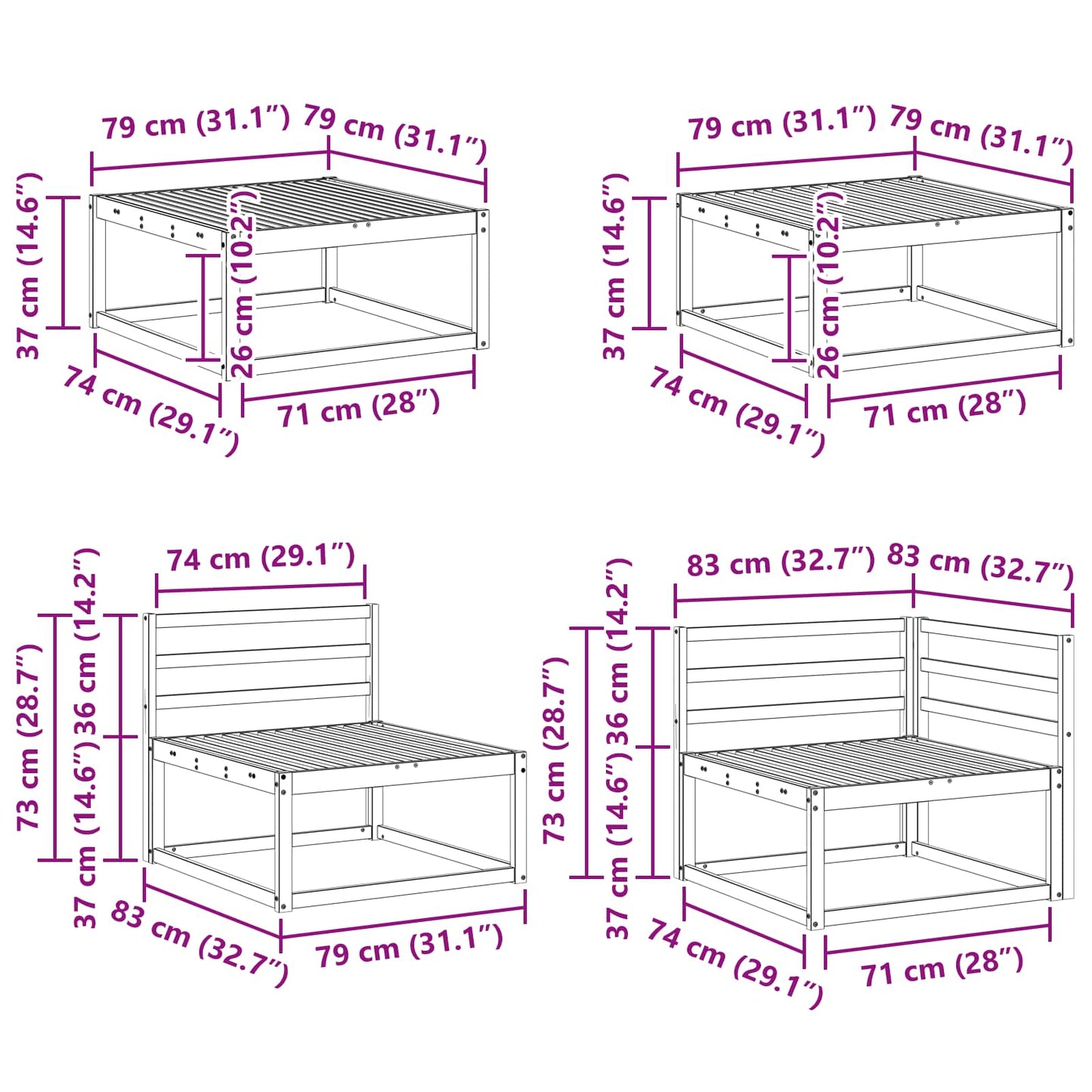 Utendørs sofa-sett 9 pcs Hvit Solid akasietre