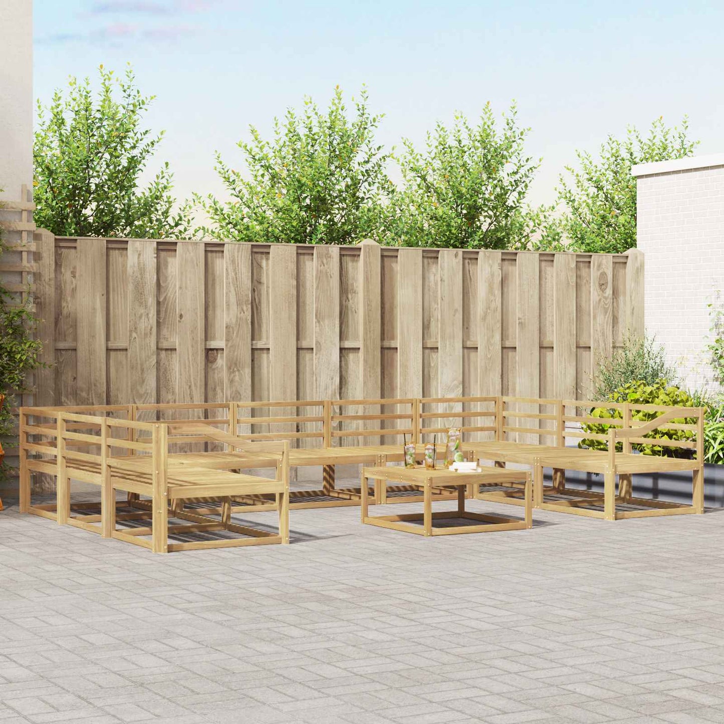 Utendørs sofa-sett 10 pcs Hvit Solid akasietre